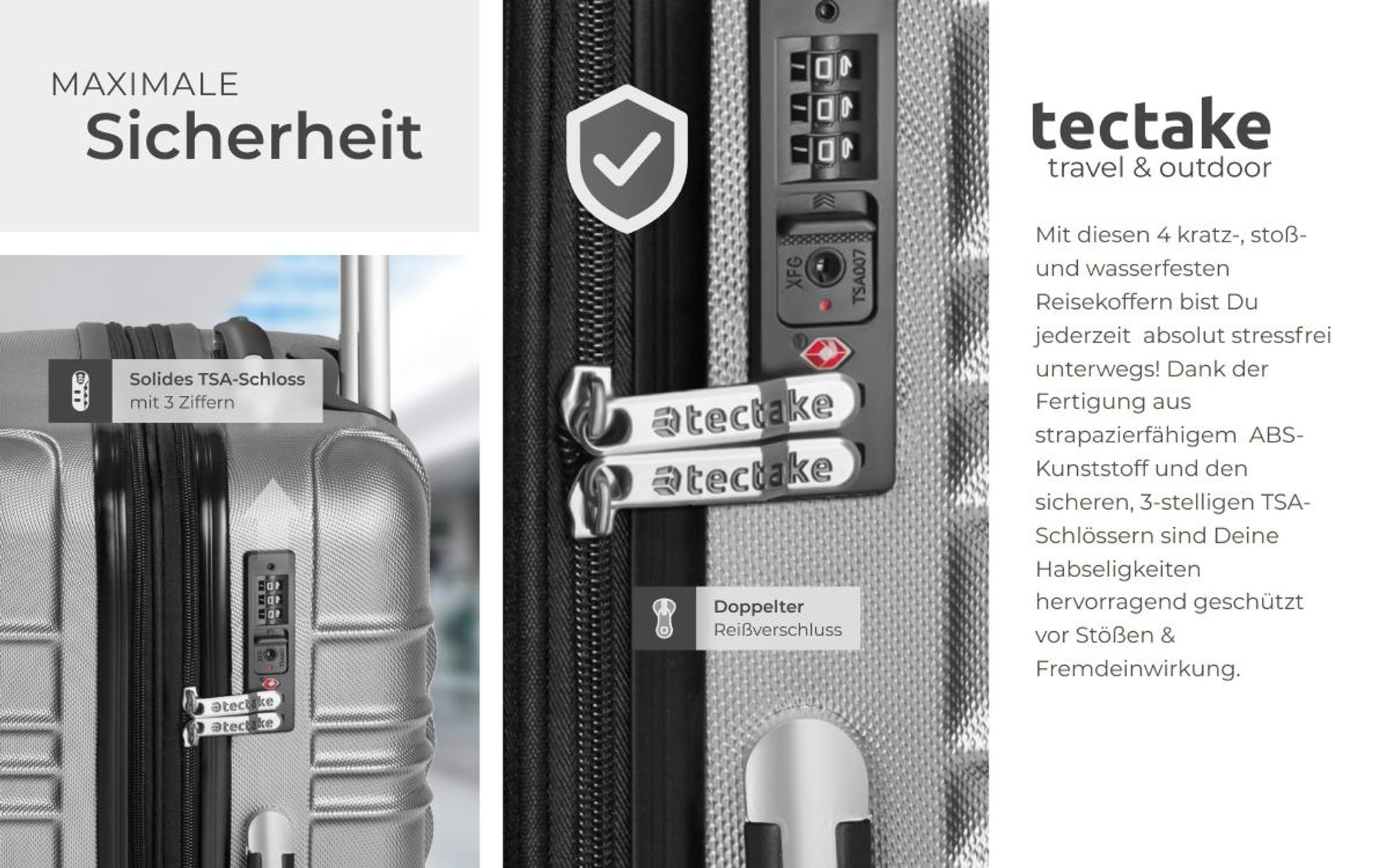 tectake® Hartschalenkoffer-Set 4-teilig, aus robustem ABS-Kunststoff