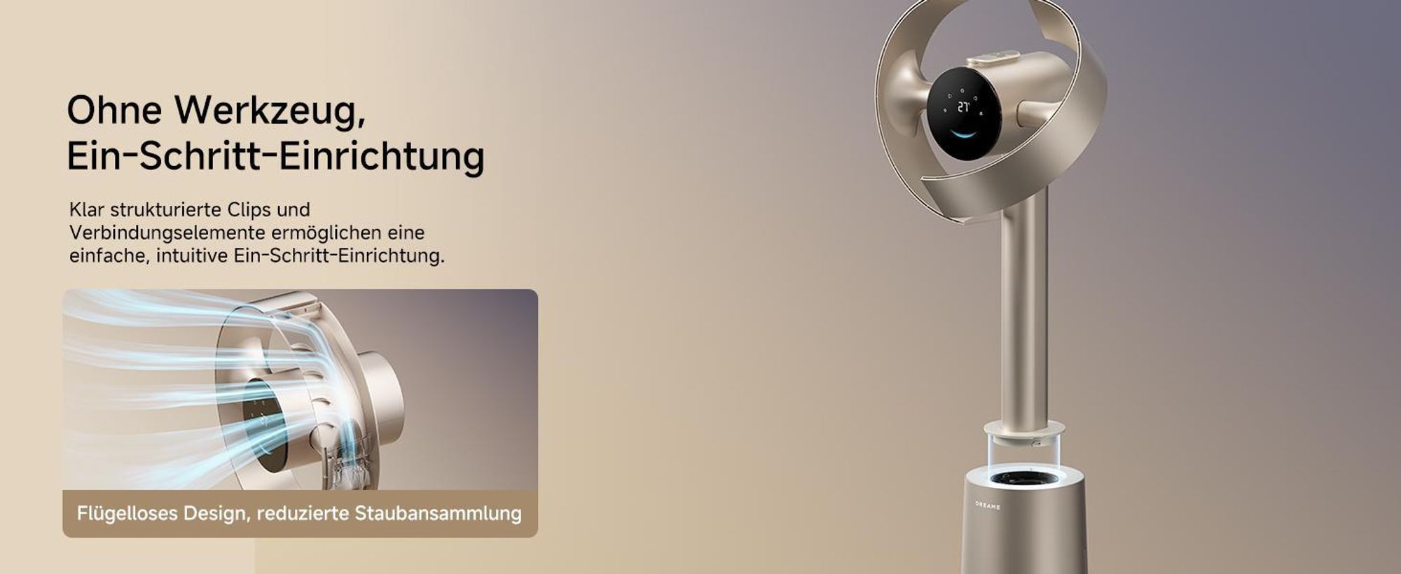Dreame MF10 The Bladeless Fan,Standventilator,270° Room Air Flow Circulation,Temperature-Adaptive Airflow,Intelligent Wind Stream,Washable Filte,Gold