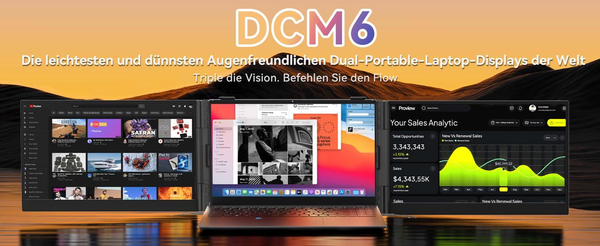 Blackview Tragbarer Bildshirm DCM6 14" mit A3 Bluetooth-Box Dual-Screen-Laptopmonitor, ultradünn, FHD, für 13,3"-17,3" Laptops, 180° drehbar