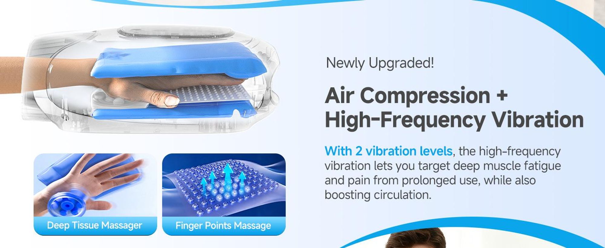 Handmassagegerät mit Wärme-, Kompressions- und Vibrationsfunktion, 2 Vibrationsmodi, 6 Massageprogramme, 6 Intensitätsstufen