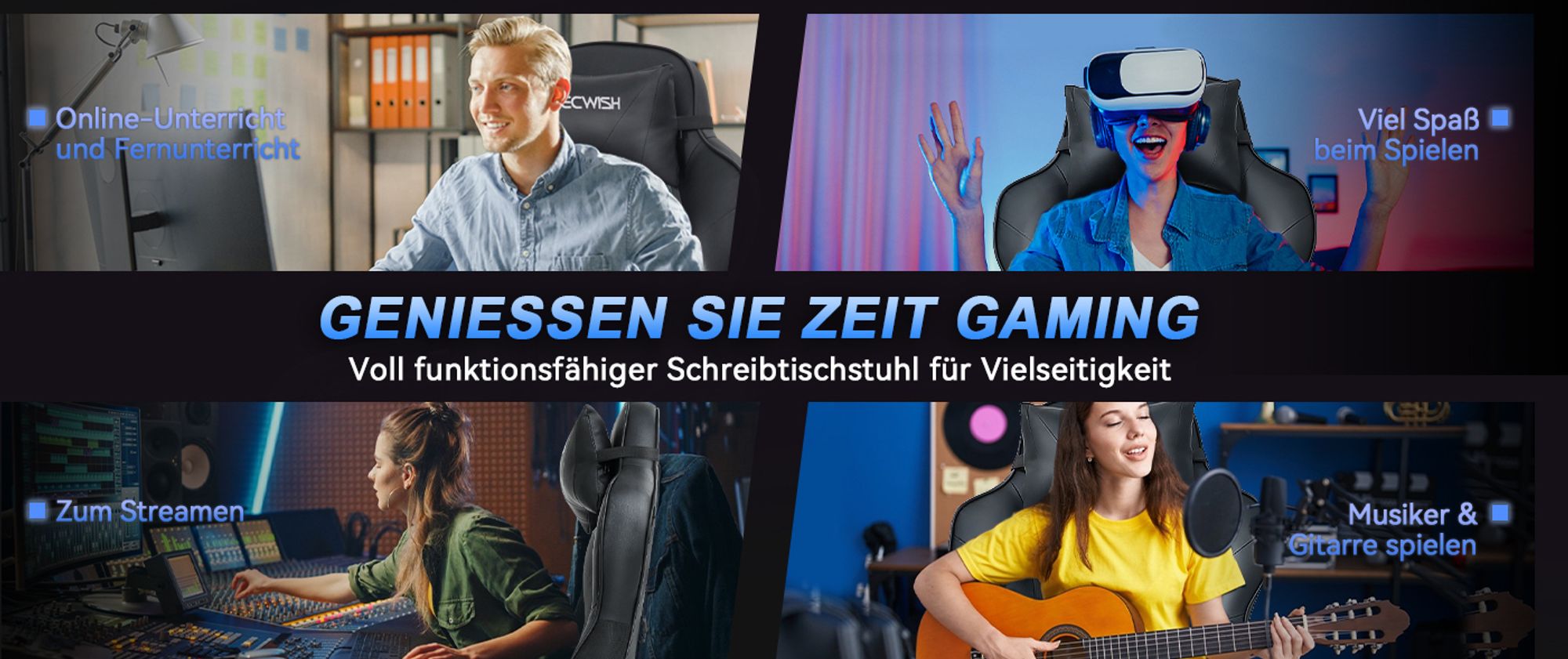 Puluomis Gaming Stuhl mit Massage und Fußstütze, Bürostuhl Chefsessel Schreibtischstuhl Racing Gamingstuhl ergonomischer Stuhl, Sportsitz Höhenverstellbarer Drehstuhl Computerstuhl , Inkl. Kopfstütze, Lendenkissen , MB bis 150Kg, (Schwarz)
