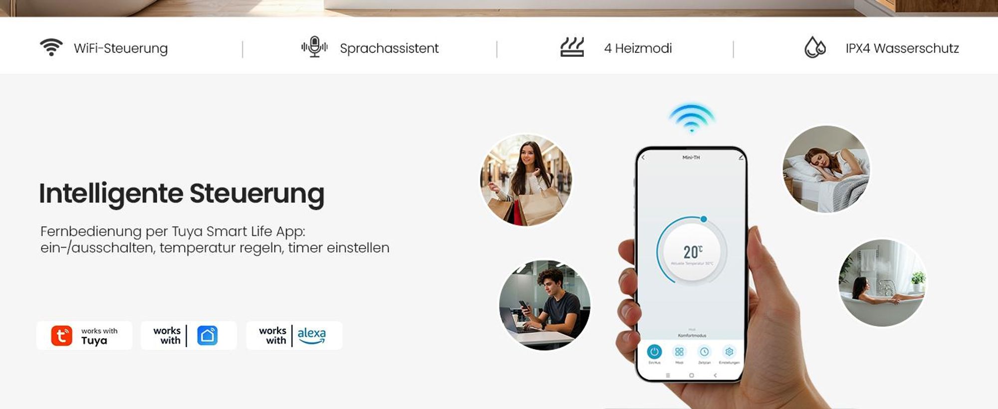 Heilmetz WLAN Elektrischer Handtuchheizkörper 90x50cm Weiß, 400W Badheizkörper Flachrohr, Smart Heizkörper Handtuchtrockner mit App & Timer