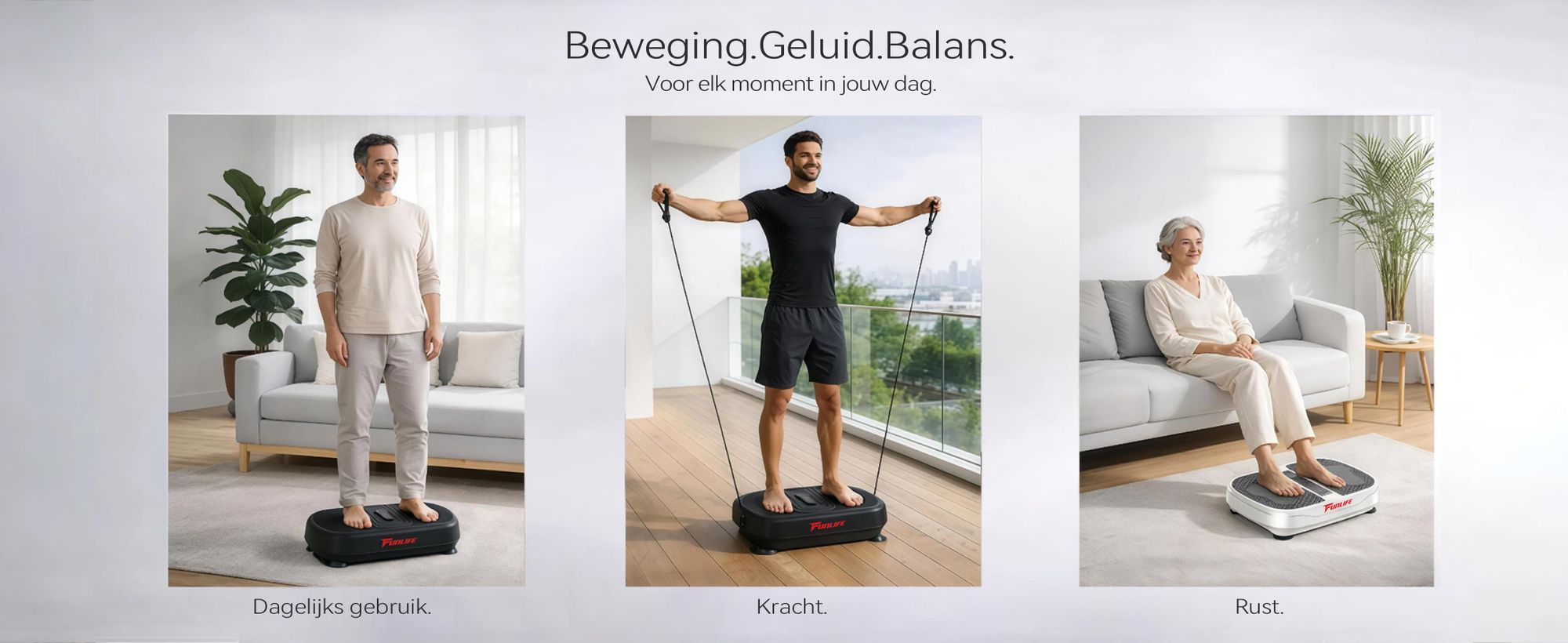 FunLife V6 trillingsplatform – 120 intensiteitsniveaus, 5 programma's, met weerstandsbanden & Bluetooth, stil fitnessplatform voor thuisgebruik, geschikt tot 120 kg