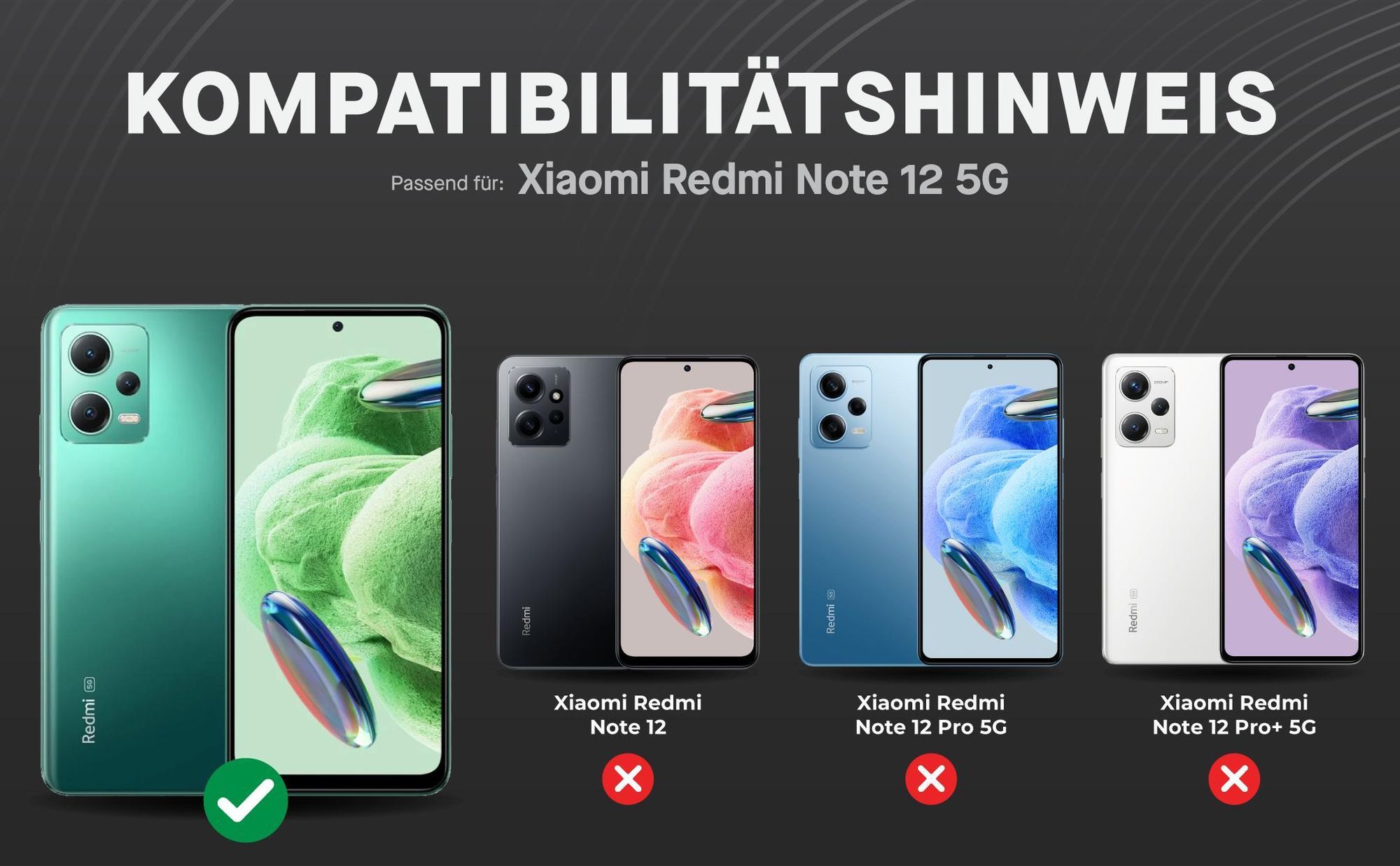 Kompatibilitätshinweise Displayglas für Xiaomi Redmi Note 12 5G