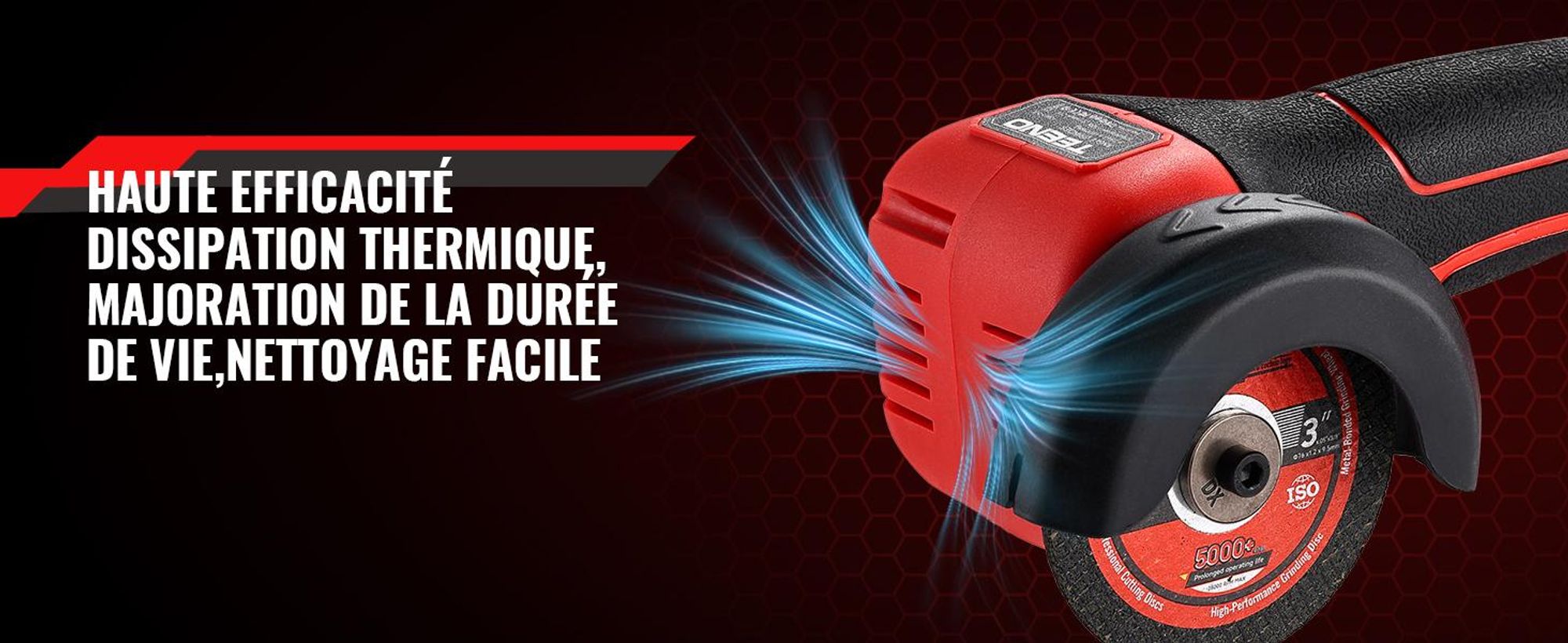 Meuleuse d'angle électrique filaire TEENO 21V à 19500 tr/min, livrée avec 2 batteries de 2000 mAh et 6 disques meuleuses, outil de coupe électrique