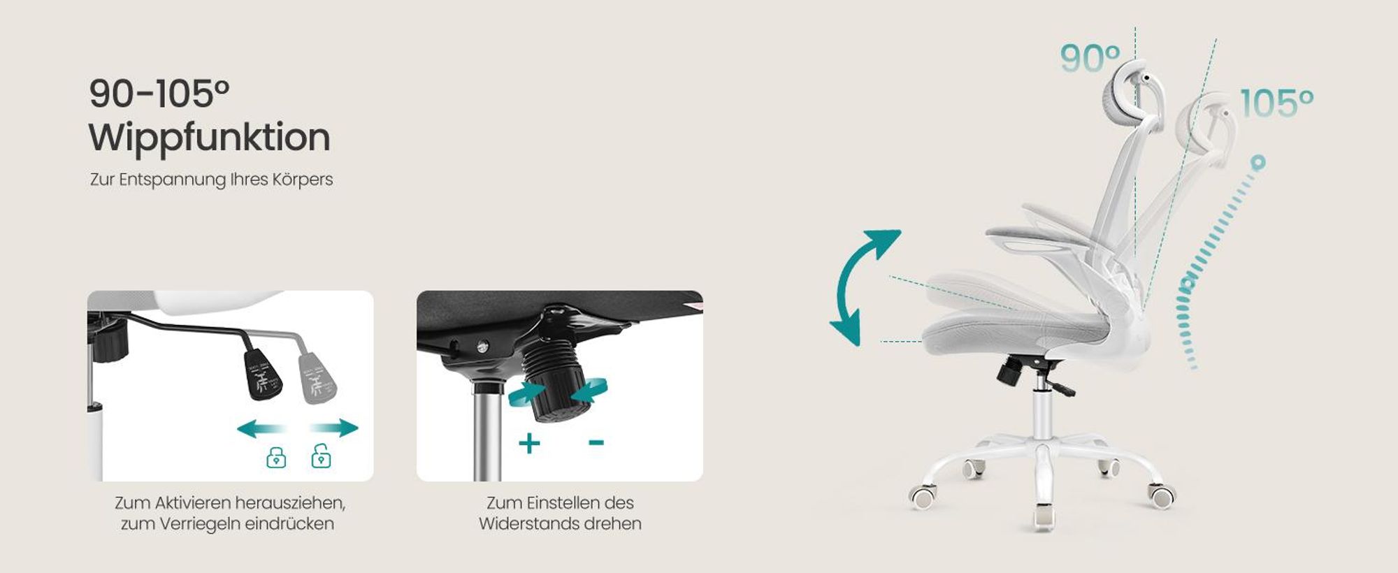 SONGMICS Bürostuhl Schreibtischstuhl, atmungsaktive Netzbespannung, Wippfunktion