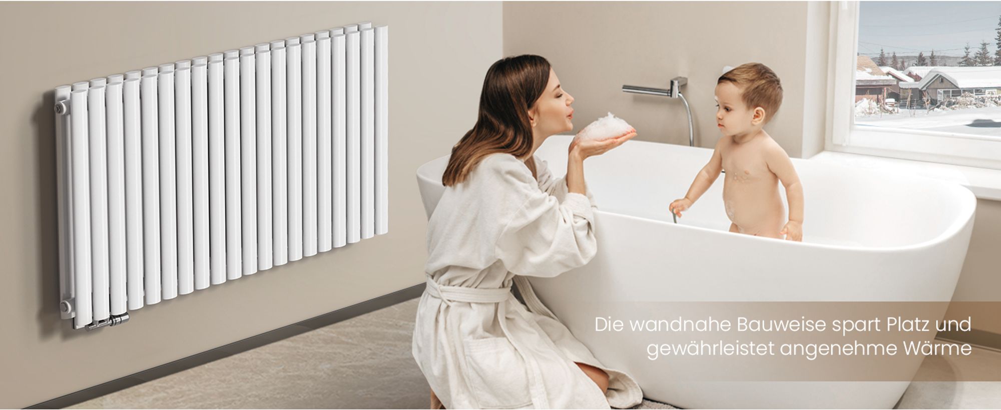 EMKE Design-Heizkörper 600 x 1180 mm Heizkörper Horizontaler Weiß Ovalheizkörper Seitenanschluss Doppellagig Heizung, 1828W ohne Heizstab