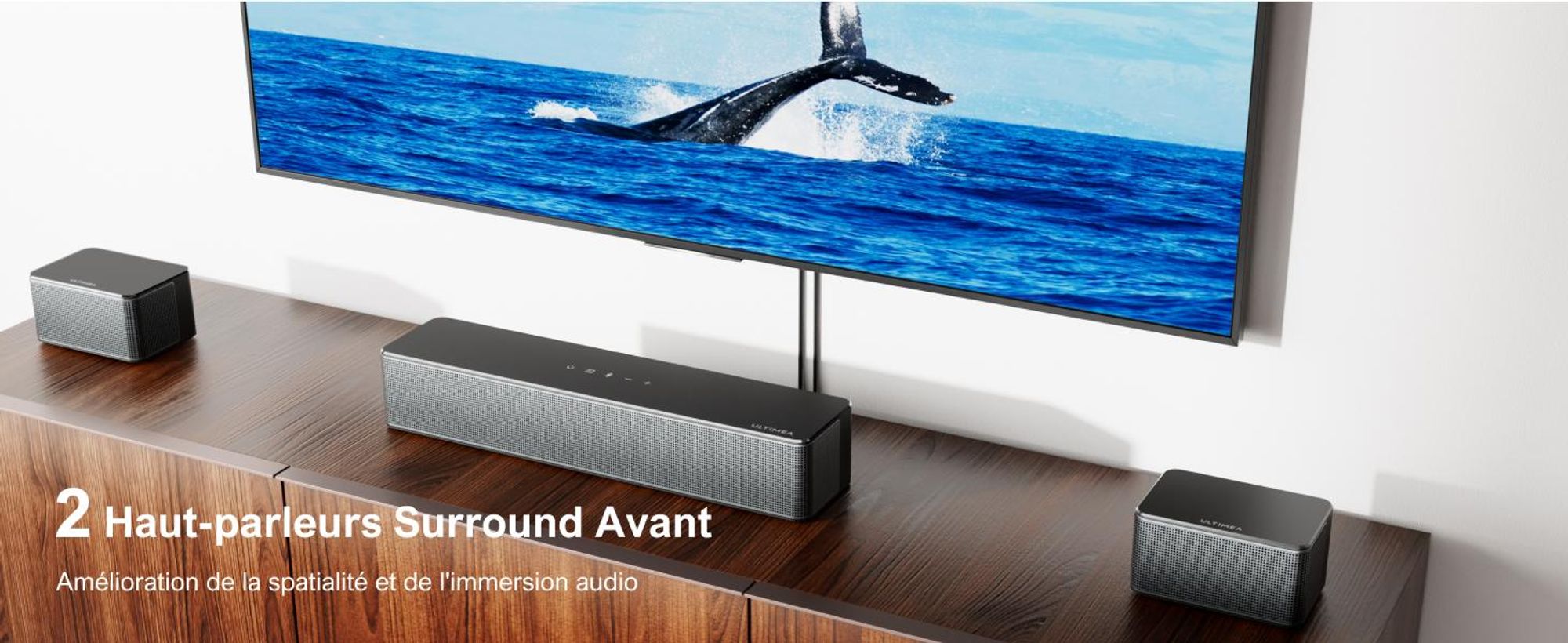 ULTIMEA 7.1 Virtual Surround Sound System pour TV, puissance de crête 410W, barre de son avec caisson de basses réglable et boîte surround, contrôle APP
