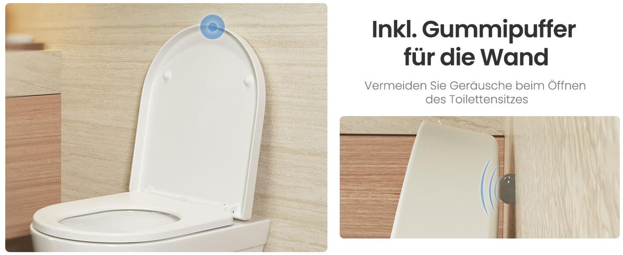 Toilettendeckel D Form WC-Sitze, Kurzer Toilettensitz mit Absenkautomatik Weiß, Klobrille abnehmbar, Vollummantelt, Duroplast, Anycee