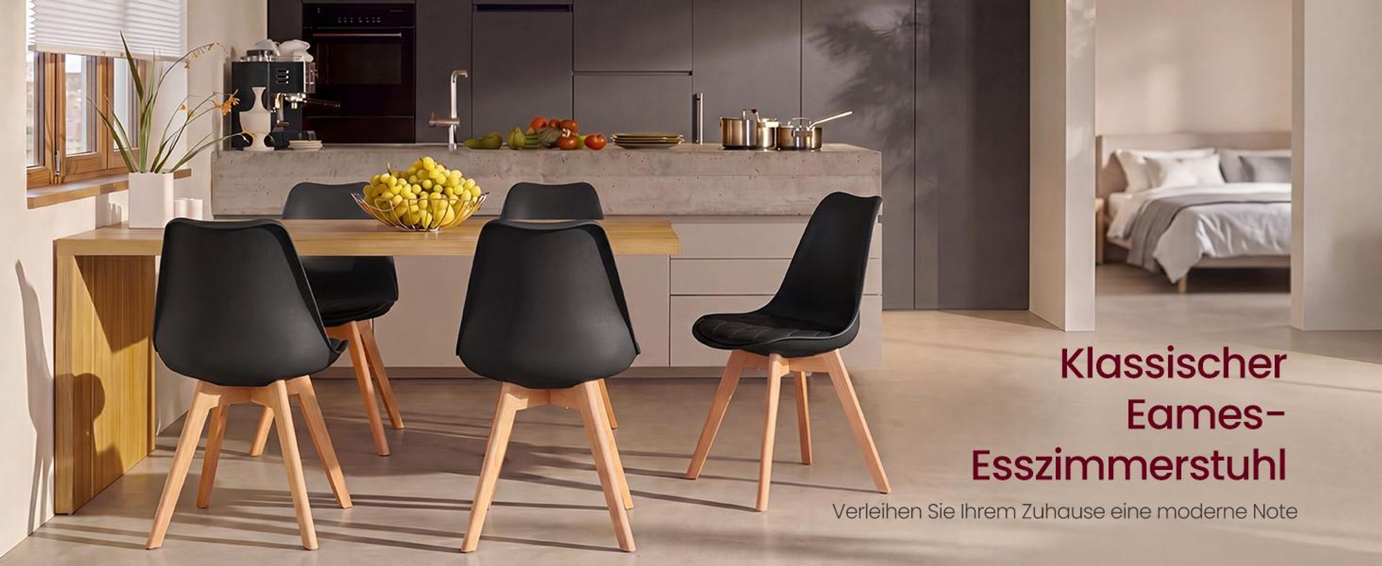 VASAGLE Esszimmerstühle 4er Set Gepolsterte Küchenstühle aus Kunstleder und Buchenholz 46,5 x 57 x 79 cm Schwarz