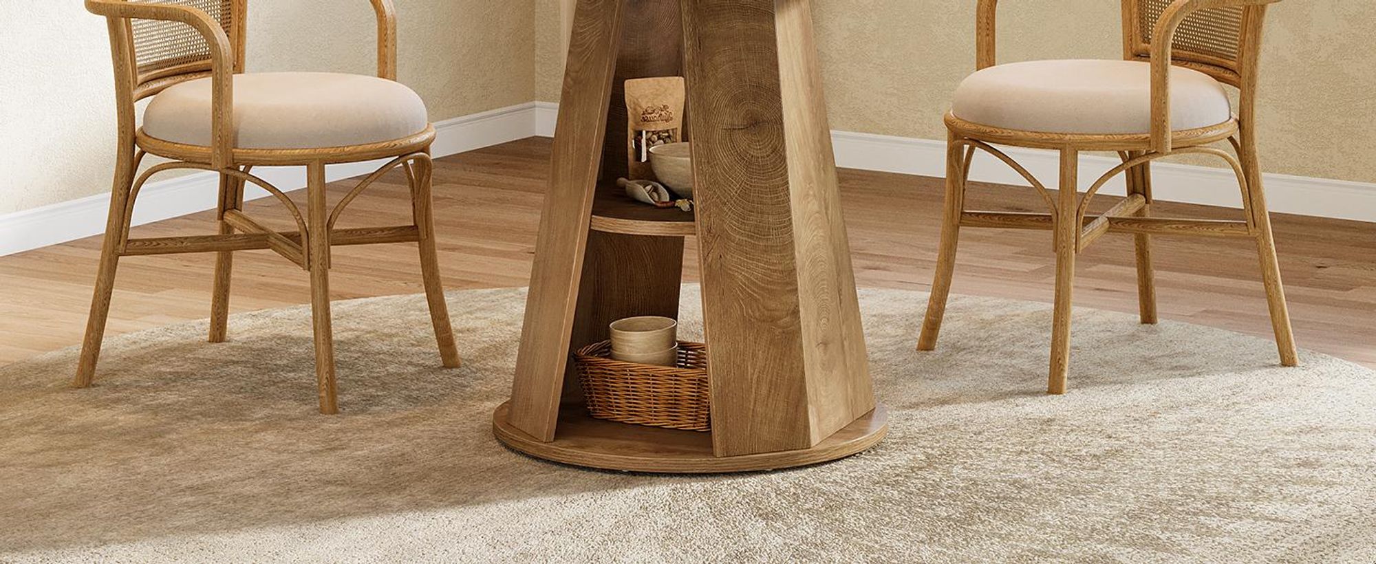Tribesigns runder Esstisch für 2 Personen, 80 cm kleiner Küchentisch im Landhausstil aus Holz mit 2 Ablagefächern, kleine Räume, hellbraun