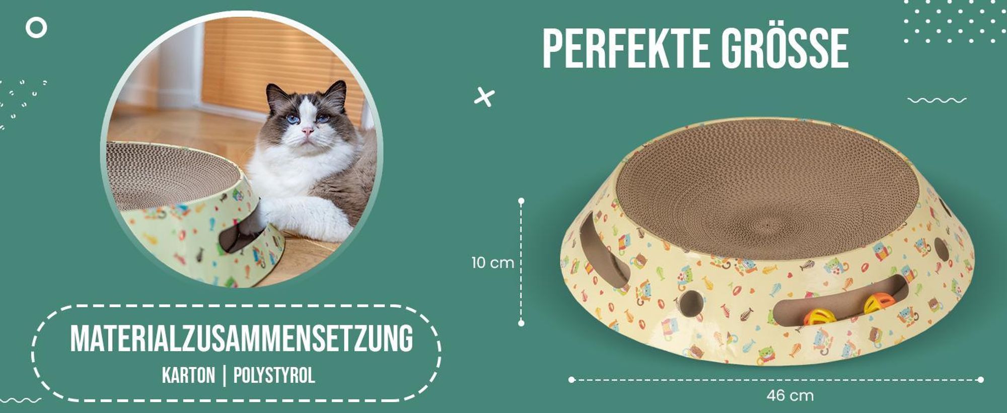 Petsona Kratzbrett Für Katzen Natürlicher Katzenkratzer Spielplatz Kratzpappe & Kratzteppich Für Katze Katzenspielzeug Selbstbeschäftigung, Natürlich