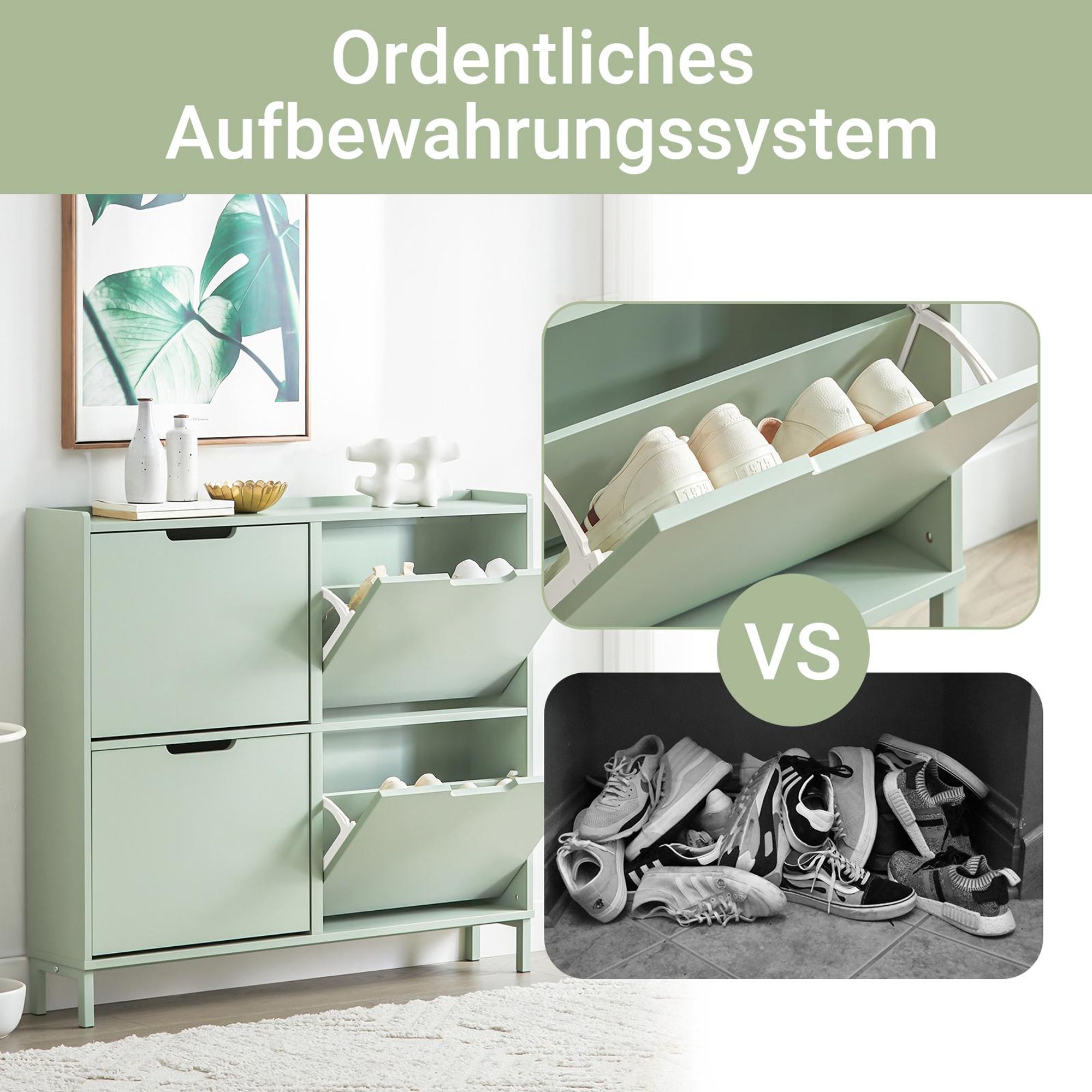 SoBuy schmaler Schuhschrank 19 cm tief mit 4 Klappen platzsparender Schuhkipper für Flur & Garderobe, Schuhregal für kleine Wohnungen FSR100-GR