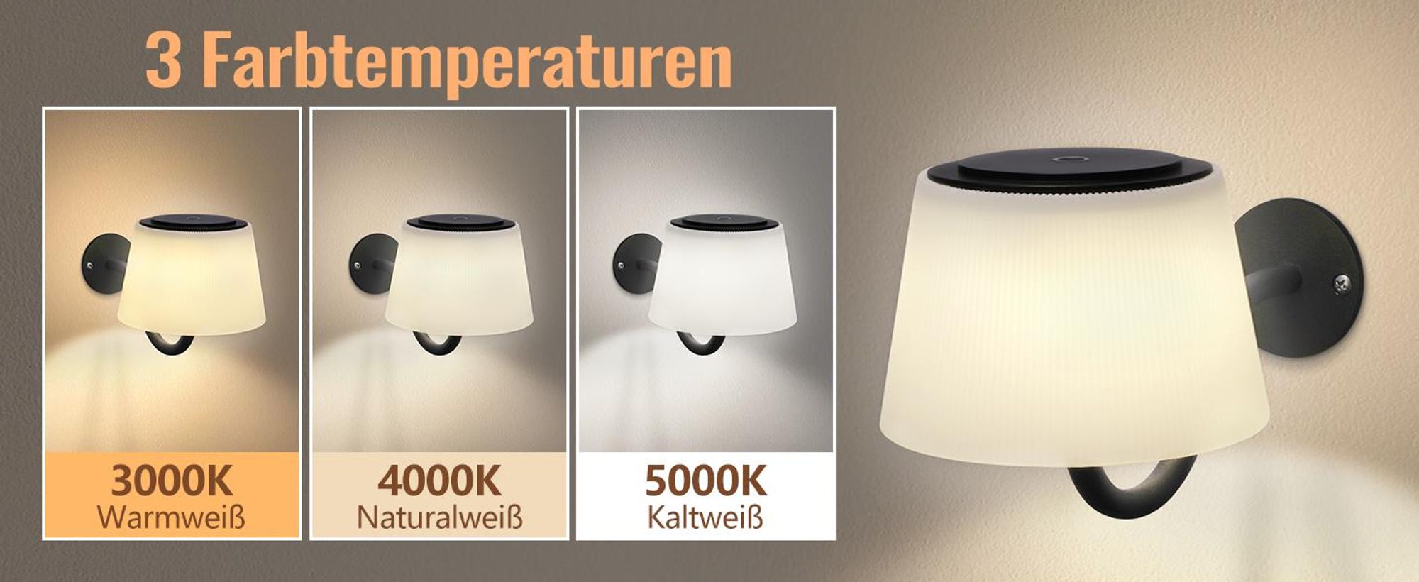 ZMH 2 Stück Wandleuchte Innen Wandlampe Akku Dimmbar LED Wandleuchten Schwarz Kabellose Wandstrahler Modern für Badezimmer Flur Schlafzimmer Wohnzimmer Treppe Wall Light