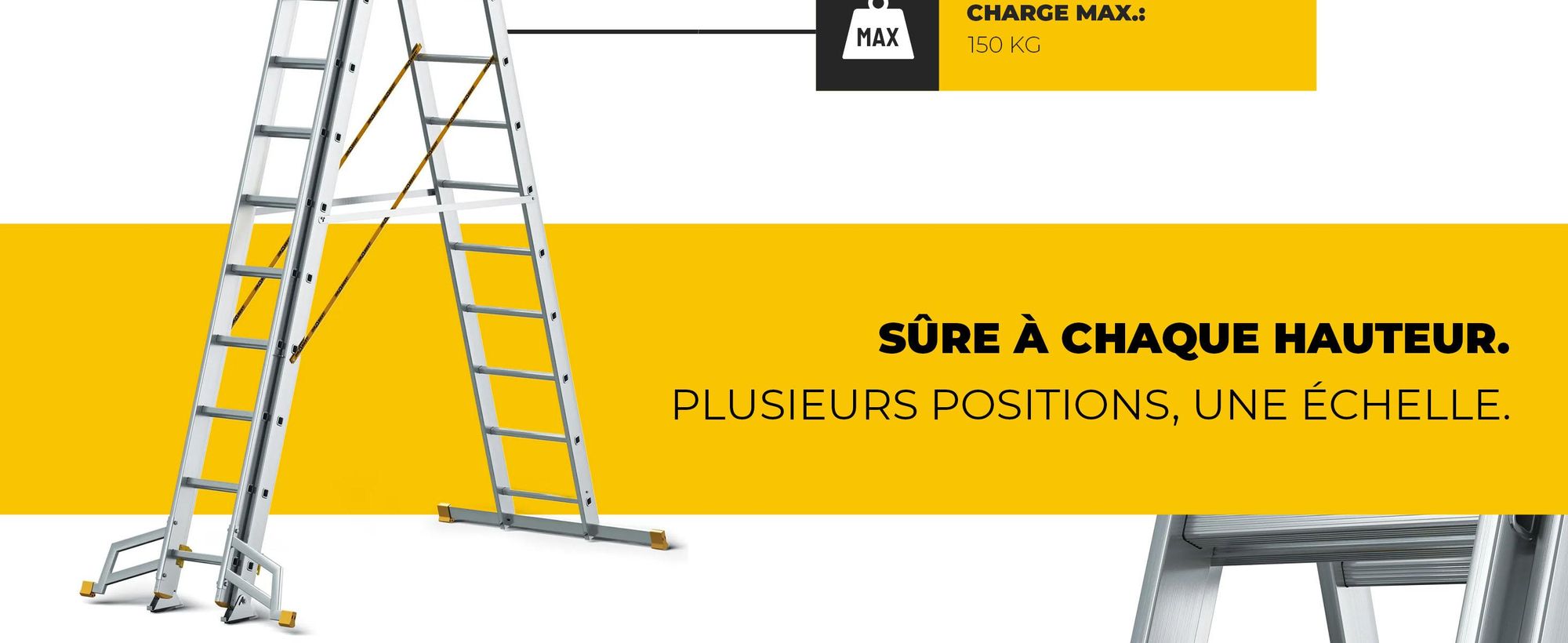 Drabest | Echelle - multifonctionnelle - polyvalente en aluminium - capacité de charge 150kg - 3 sections - 3X13 marches