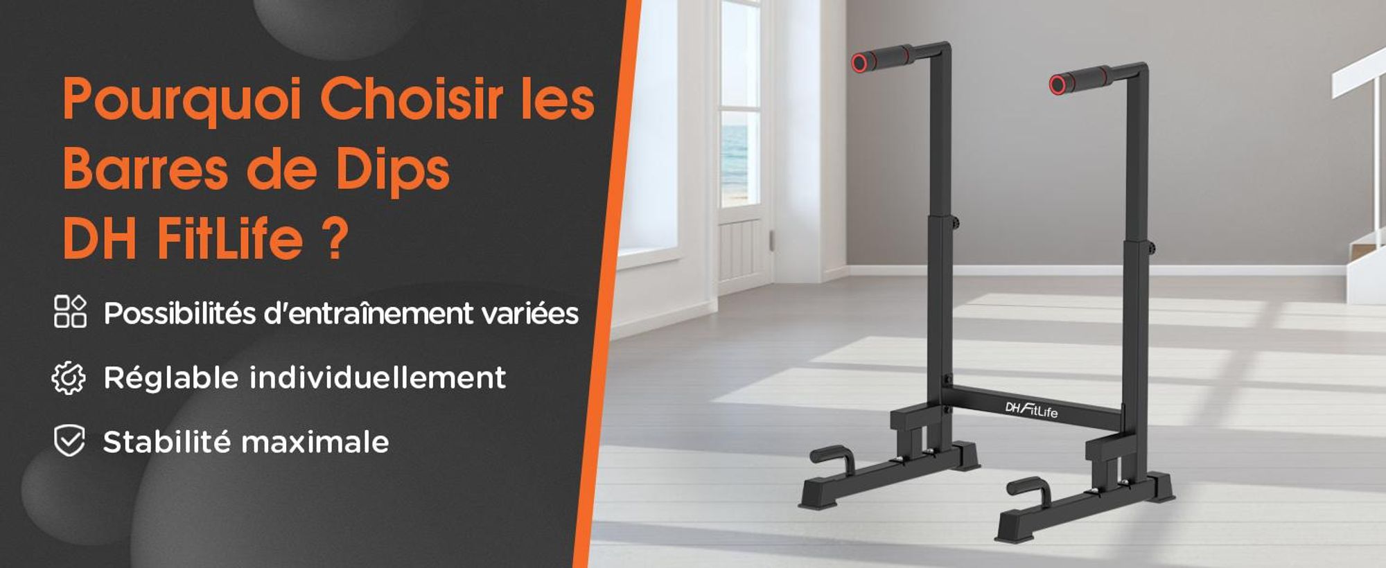 DH FitLife Barres de Dips Réglables (100-130 cm, 9 Niveaux) – Station de Musculation pour Entraînement à Domicile, Parallettes Calisthenics