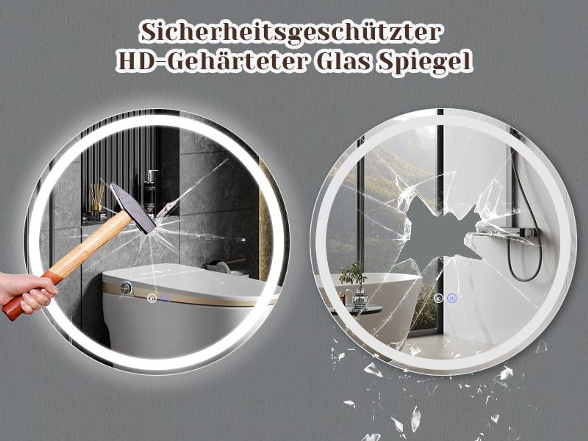 ZMH Spiegel Badezimmer Badspiegel mit Beleuchtung LED Badezimmerspiegel Rund Wandspiegel Bad 60cm Lichtspiegel Dimmbar 3000K-6500K