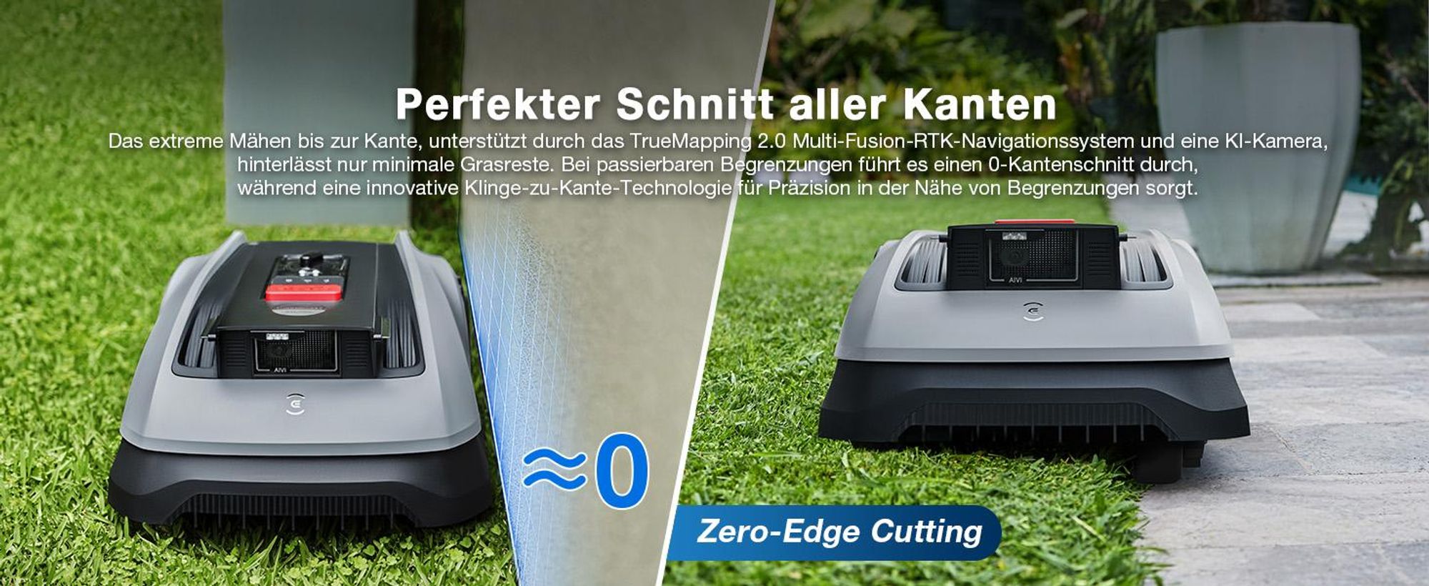 ECOVACS Mähroboter Goat O600 Ohne Begrenzungskabel, 600 m², RTK+Vision Navigation, Rasenmähroboter, KI-Hindernisvermeidung, passiert 0,7m Engstellen