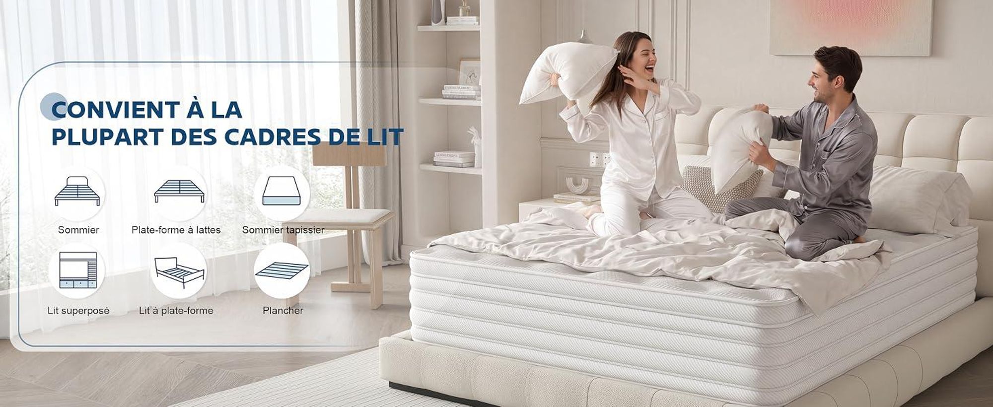 DEWINNER Matelas 140x190x32 cm, Matelas Hybride à Ressorts ensachés, fermeté Moyenne H3/H4, Isolation des mouvements,  Oeko-Tex