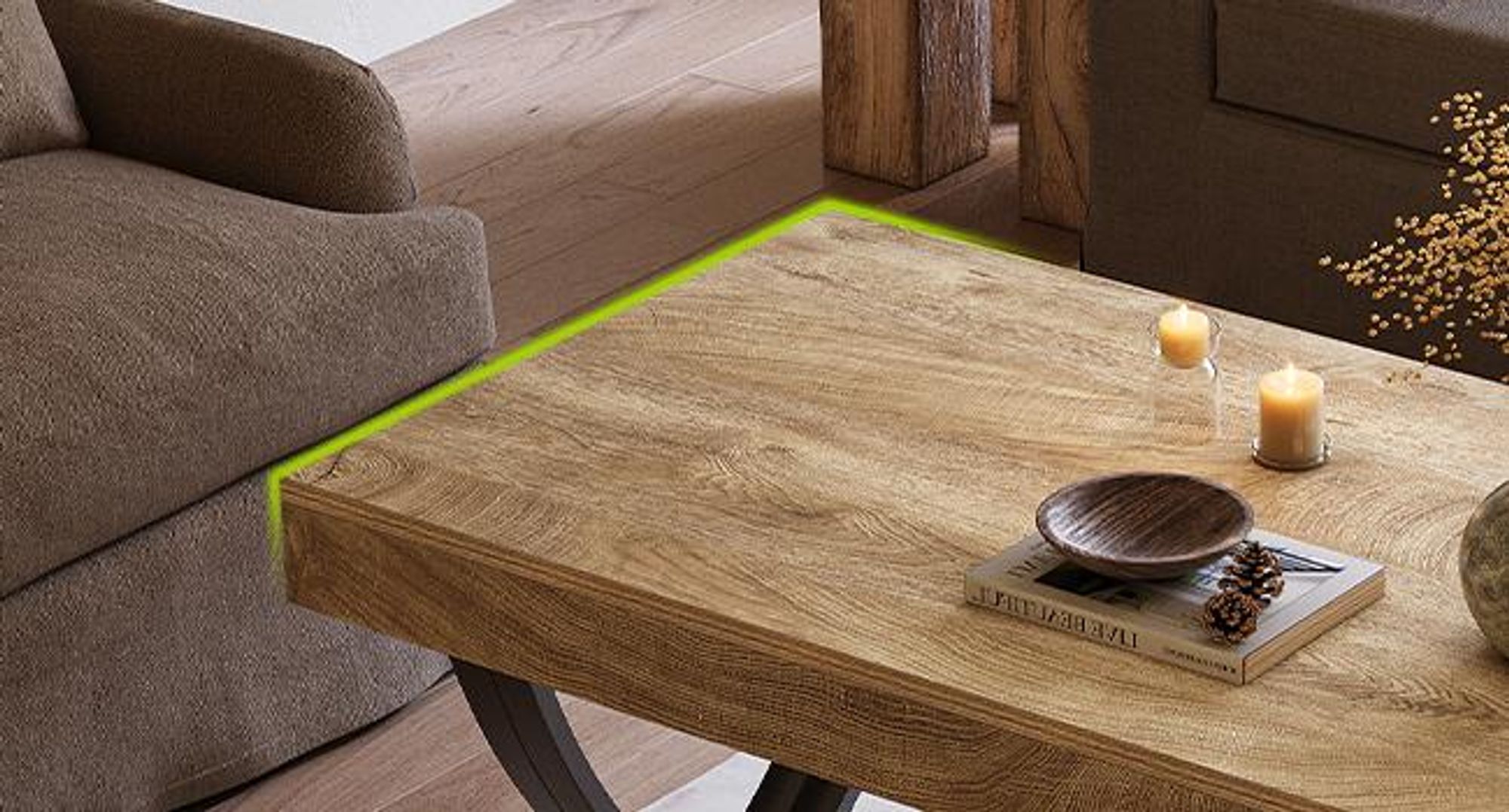 Tribesigns Couchtisch Holz, moderner Wohnzimmertisch Industriestil, mit geschwungenenKreuzbeinen, dicke Tischplatte mit Holzmaserung, rustikales Braun