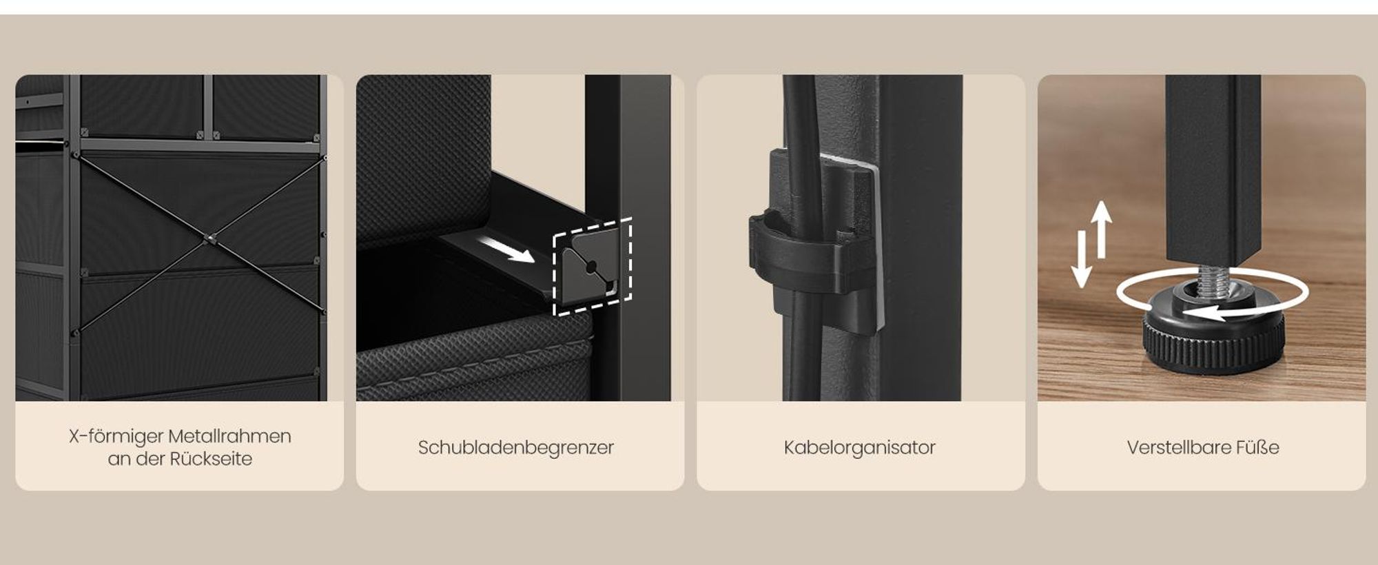 SONGMICS Kleiderständer mit 6 Schubladen, LED-Licht, Steckdosen und Schuhablage, 102,7 x 35 x 117,6 cm, Braun