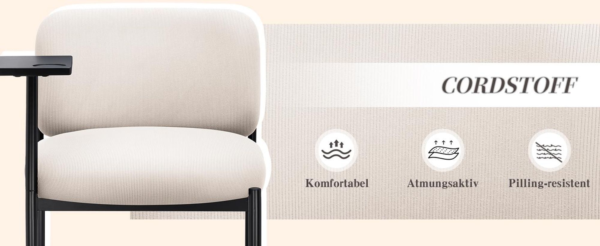 COMHOMA Loungesessel Sessel Relaxsessel Ohrensessel modern, Polsterstuhl mit Metallbeinen, Einzelsofa für Wohnzimmer/Schlafzimmer/Garten, Beige