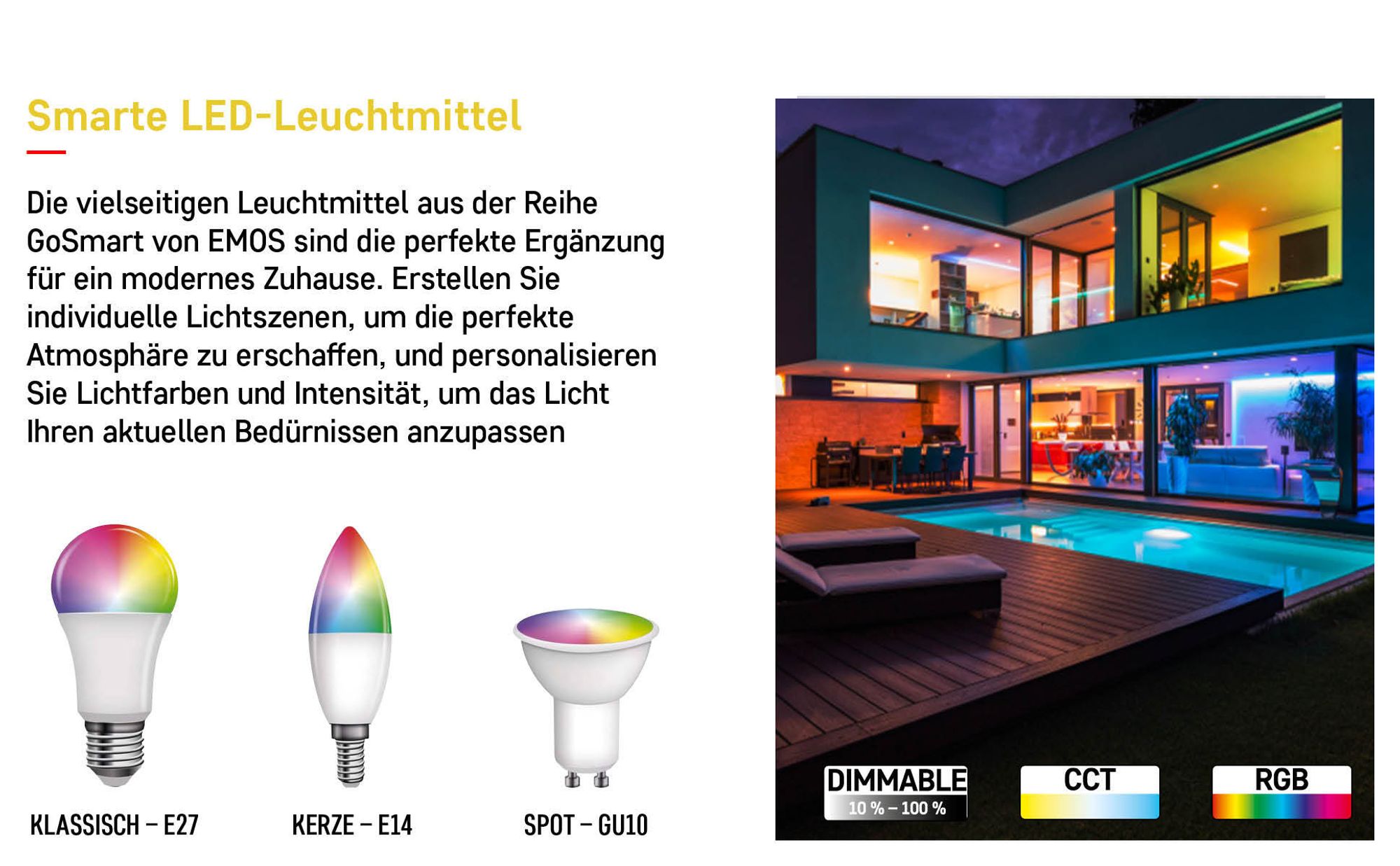 EMOS GoSmart LED-Reflektorlampe, MR16 ZigBee 4,8W Ersatz für 35W, Helligkeit 400 lm, RGB, kompatibel mit Tuya/EMOS-App, Sprach-Assistant, GU10 Sockel