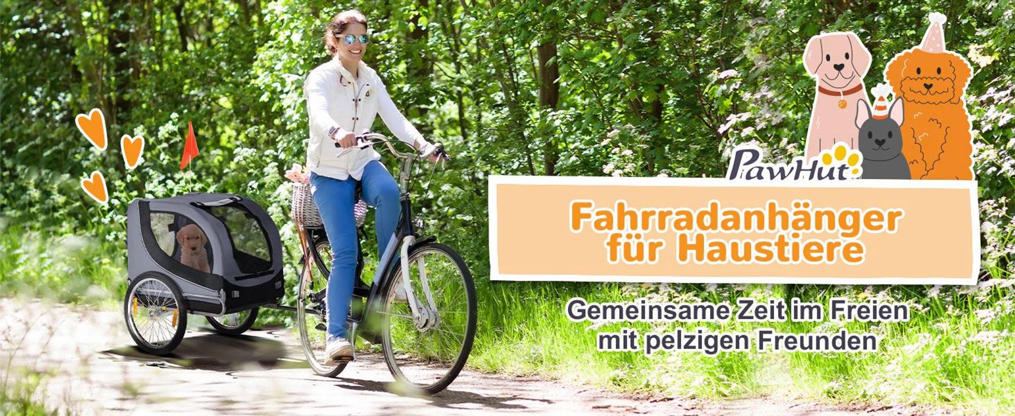 PawHut Fahrradanhänger Hundeanhänger Hunde Fahrrad Tier Anhänger Grau+Schwarz