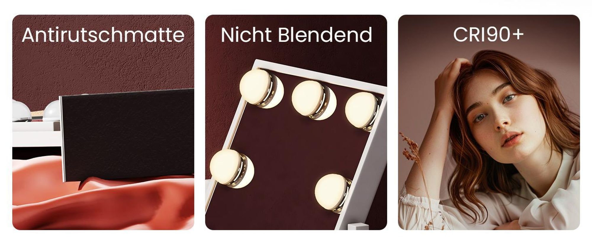 EMKE Kosmetikspiegel mit LED Belechtung 47.5X36.5cm Schminkspiegel 7x Vergrößerung 3 Lichtfarben Dimmbar 360° drehbar, Weiß