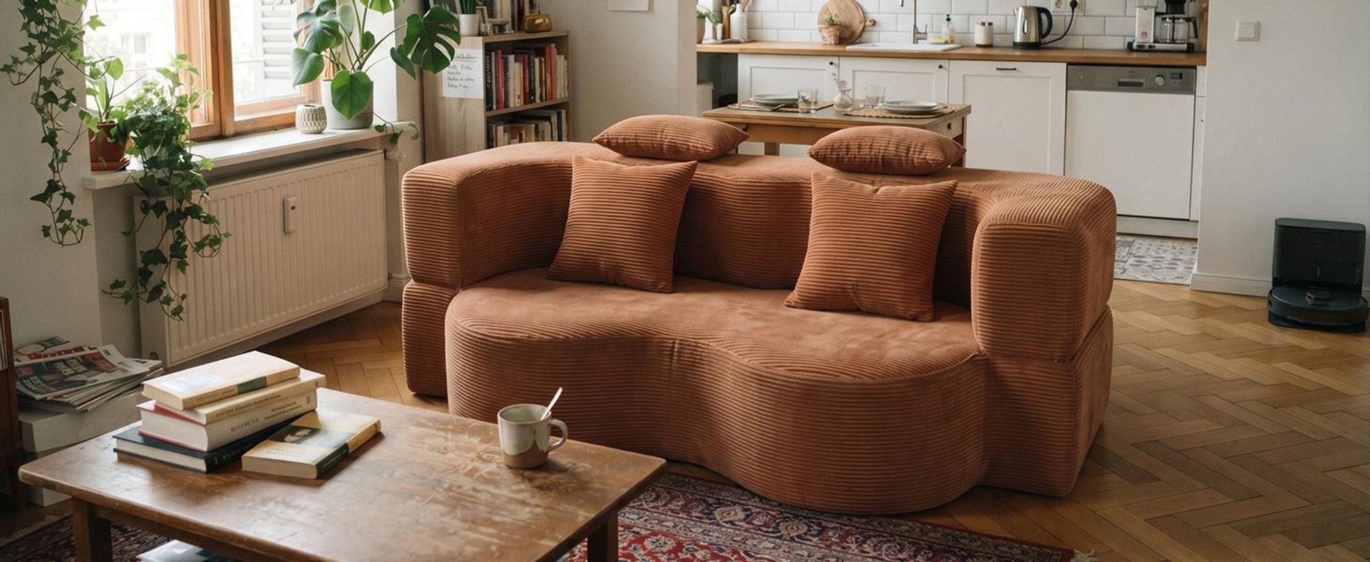 Sofa 3-Sitzer mit Schlaffunktion, 196 cm Komfortables Schlafsofa aus Cord, bis 450kg belastbar, ohne Montage, Bettcouch, Couch Gästebett, platzsparend