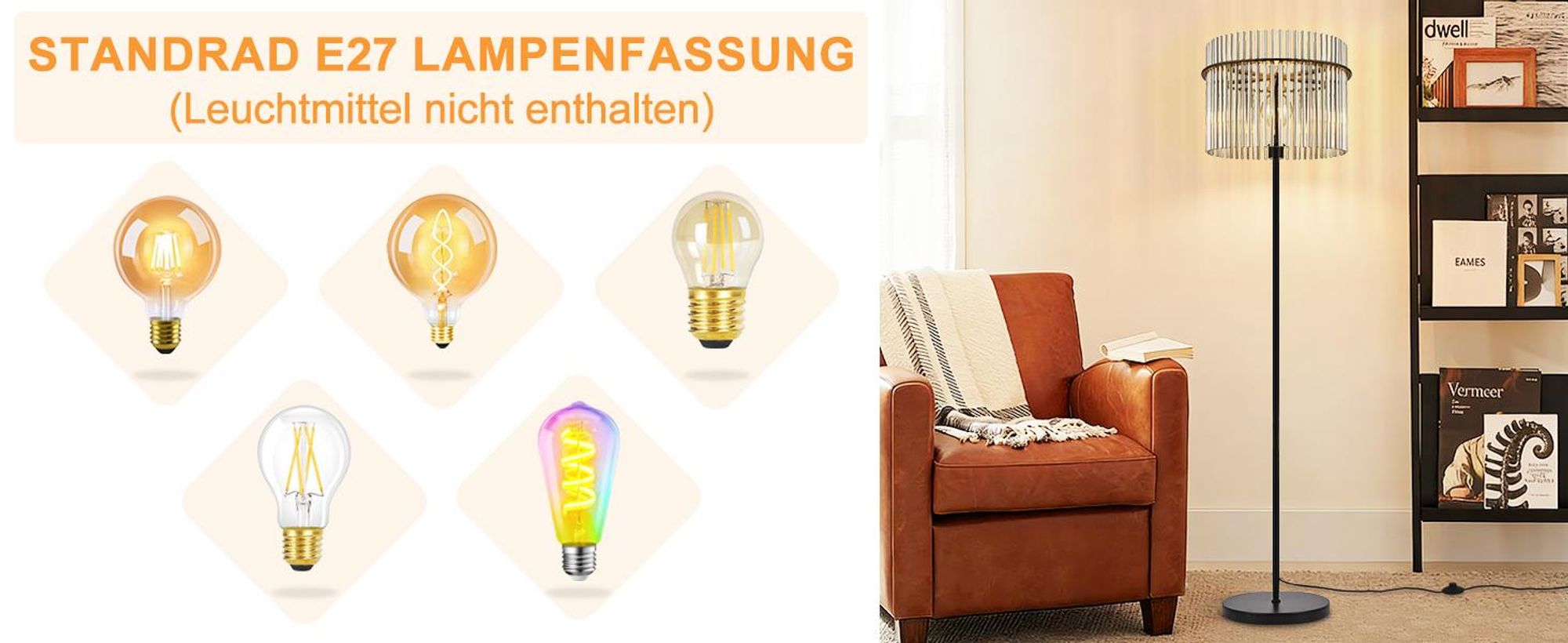 ZMH Stehlampe Schwarz Stehleuchte Glas Standleuchte Wohnzimmer E27 mit Fußtaster Leselampe Modern Wohnzimmerlampe Stehend für Büros(Ohne Leuchtmittel)