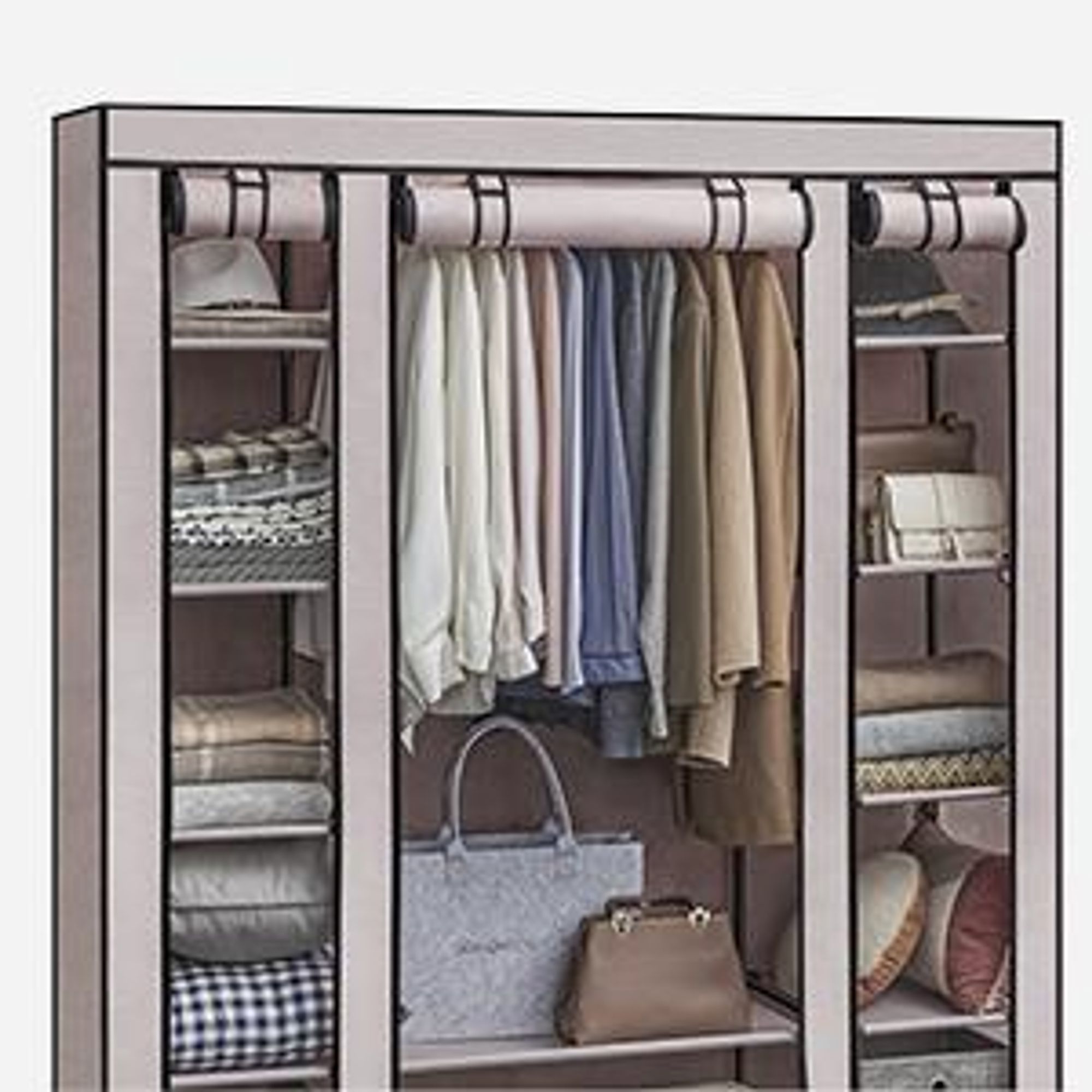 SONGMICS Kleiderschrank, Stoffschrank, mit Überzug aus Vliesstoff, Faltschrank mit Kleiderstange, 45 x 150 x 175 cm, 12 Ablagen, Metallrahmen, Schrank