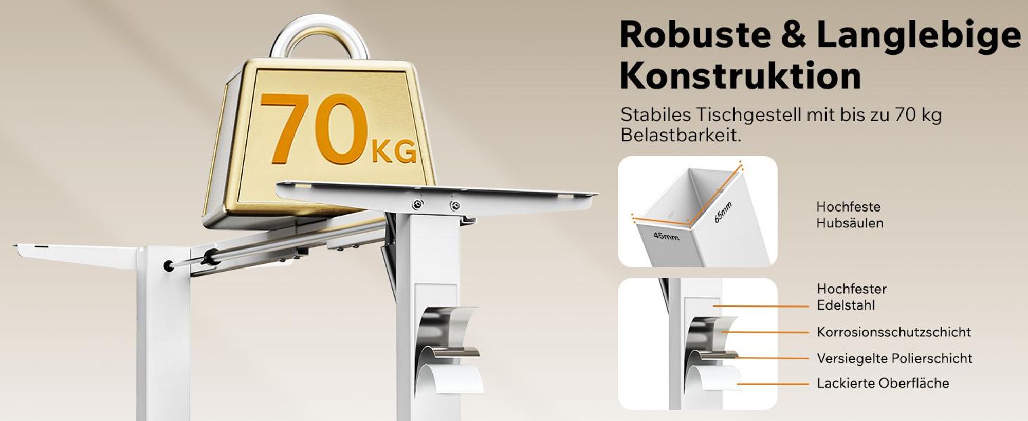 SENSE7 NOJO Light Elektrisch Höhenverstellbares Schreibtischgestell | 72-118cm, Memory-Funktion, Kopfhörerhalter, Max. 70kg, Stahl-Tischgestell