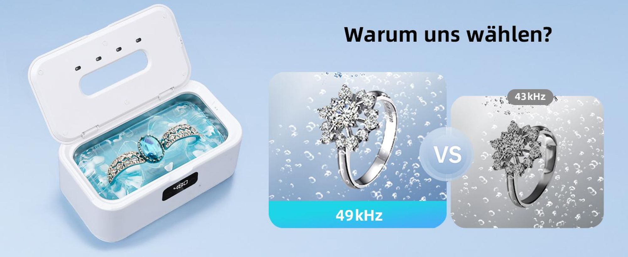 Ultraschallreinigungsgerät, Ultraschallreiniger, 49000Hz Hochfrequenz Ultraschallgerät, 800ml Brillenreinigungsgerät, Ultrasonic Cleaner