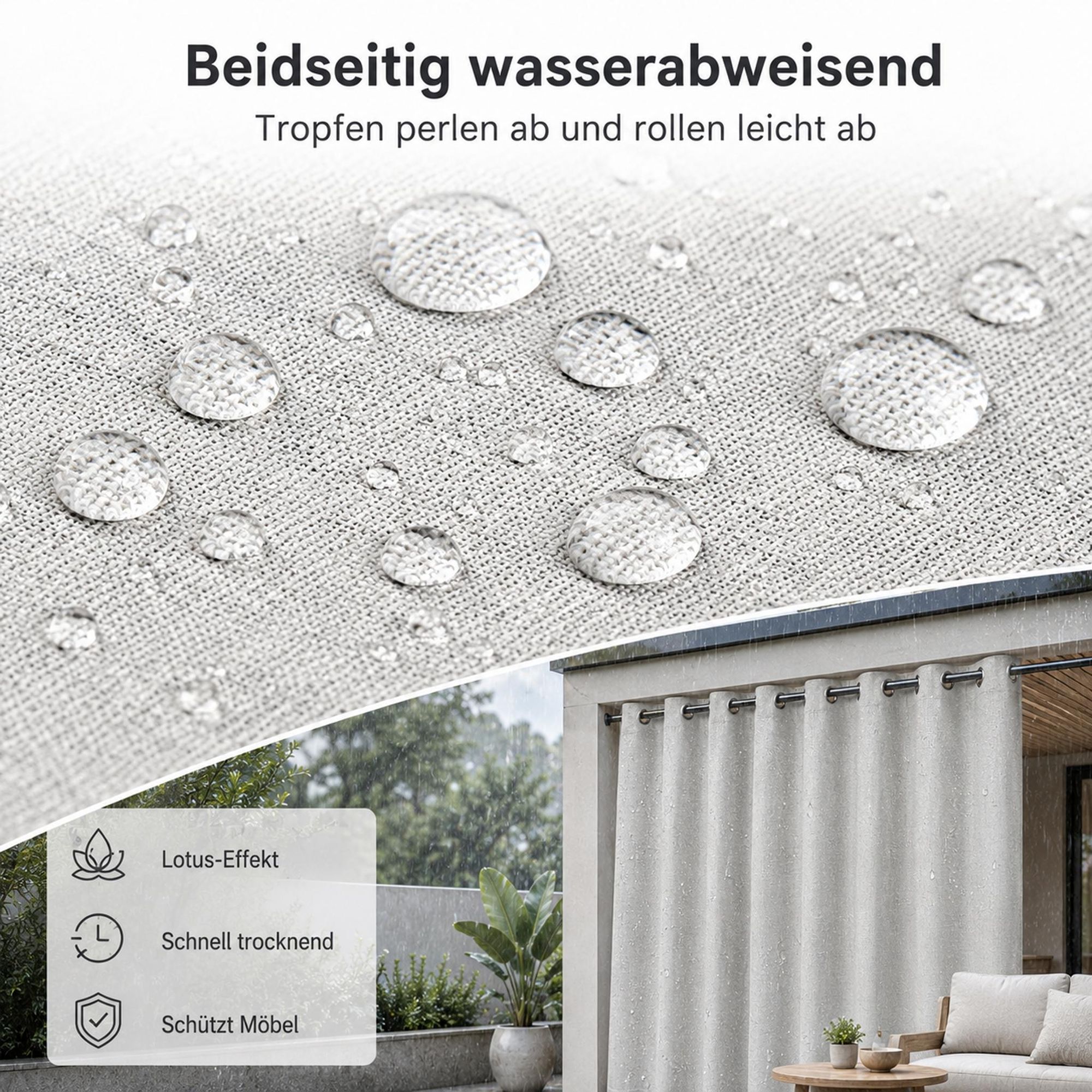 Outdoor Vorhang mit Ösen Grauweiß 254 x 214 cm Winddicht Thermo Gardine Extra Breit 100% Verdunkelung UV Schutz Blickdicht Balkonvorhang für Pavillon Terrasse