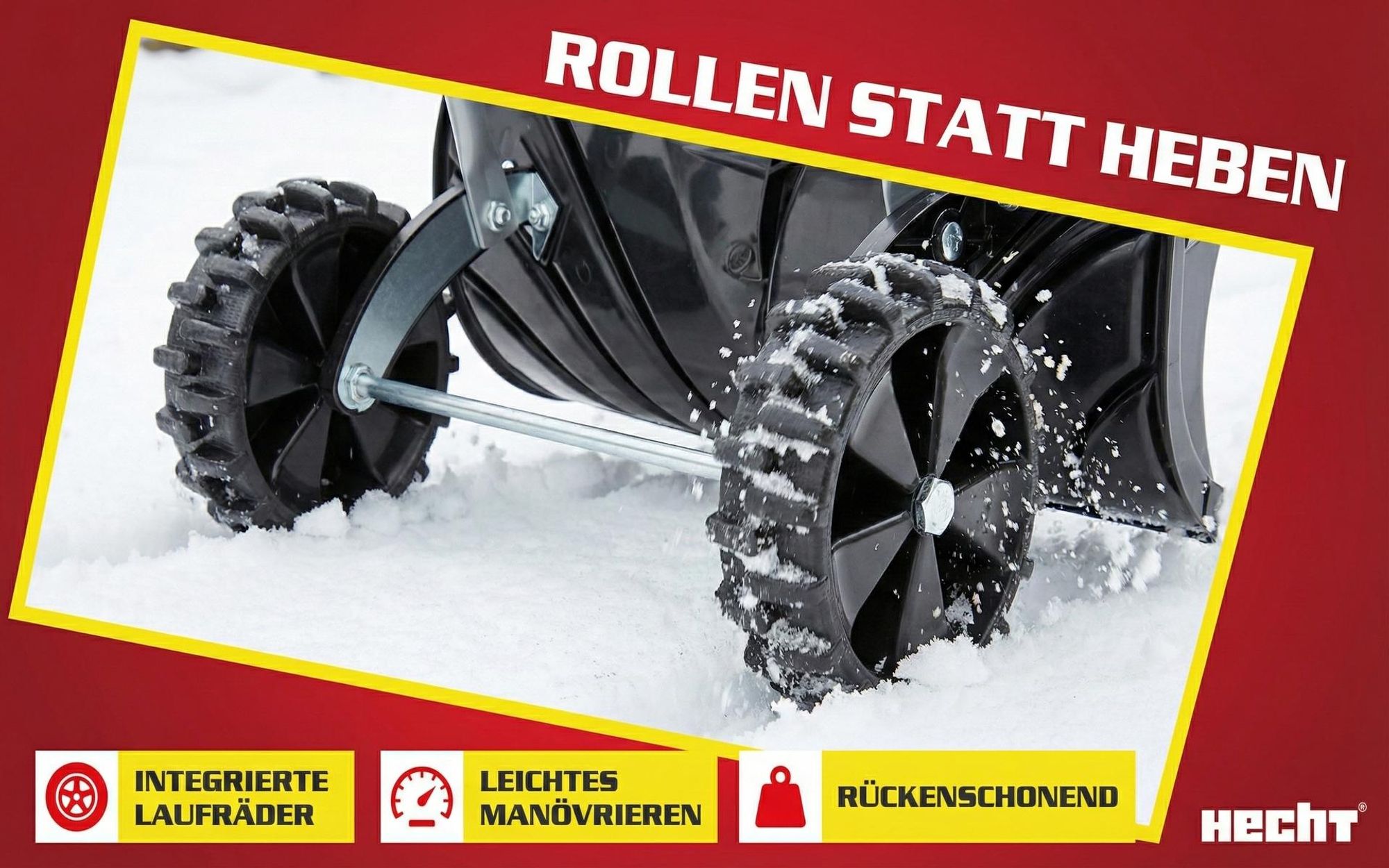 HECHT 661 GT Schneeschieber Schneeschaufel mit Räder | 66 cm Räumbreite | Alu-Profil-Kante | 140 cm Höhe