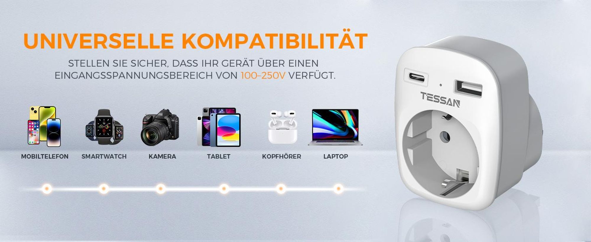 TESSAN 2er Pack Adapter England Deutschland Stecker 3 in 1 Steckdosenadapter mit USB C und USB A 3250W Typ G