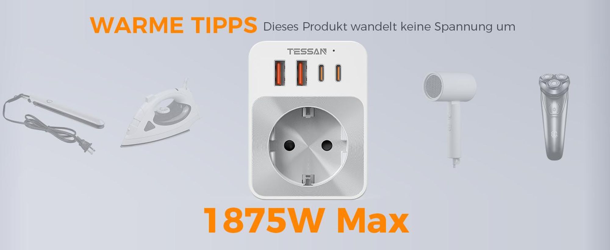 TESSAN 2 Stück Klappbarer USA Adapter Steckdose mit 2 USB C und 2 USB A Reiseadapter US Typ B