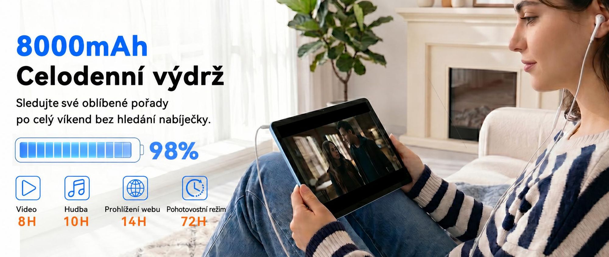 TABWEE T70, 11palcový tablet, 32 (8+24) GB RAM + 256 GB úložiště, Android 16, baterie 8000 mAh, Bluetooth 5.0, rozpoznávání obličeje, podpora Widevine L1, Rheinland. Součástí balení je klávesnice, myš a stylus