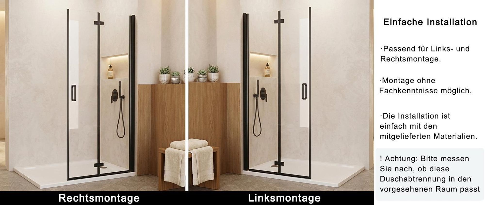 MIQU Nischentür 80 x 185 cm Walk in Duschabtrennung Faltbar Duschwand für Dusche Matt Schwarz Pendeltür Falttür Duschtür aus ESG Glas Rahmenlos
