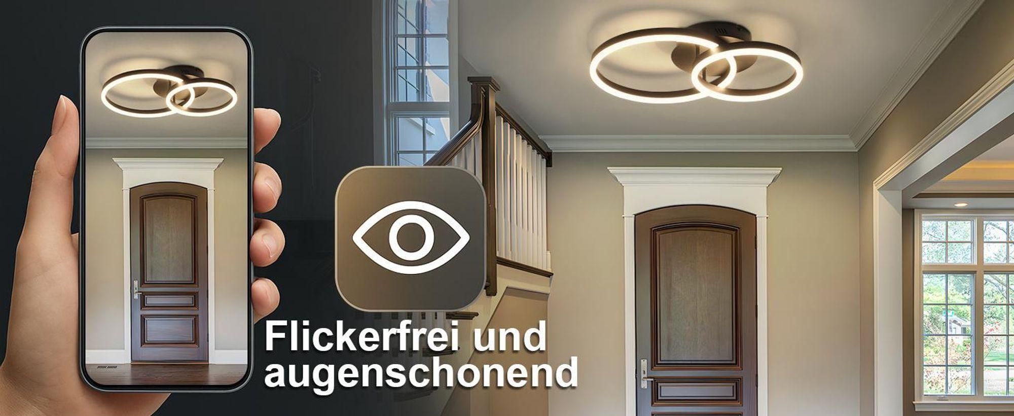 ZMH LED plafondlamp, 45W, dimbaar met afstandsbediening, plafondlamp met 2 ringen, voor binnenverlichting in woonkamer, slaapkamer, keuken, kantoor of werkruimte