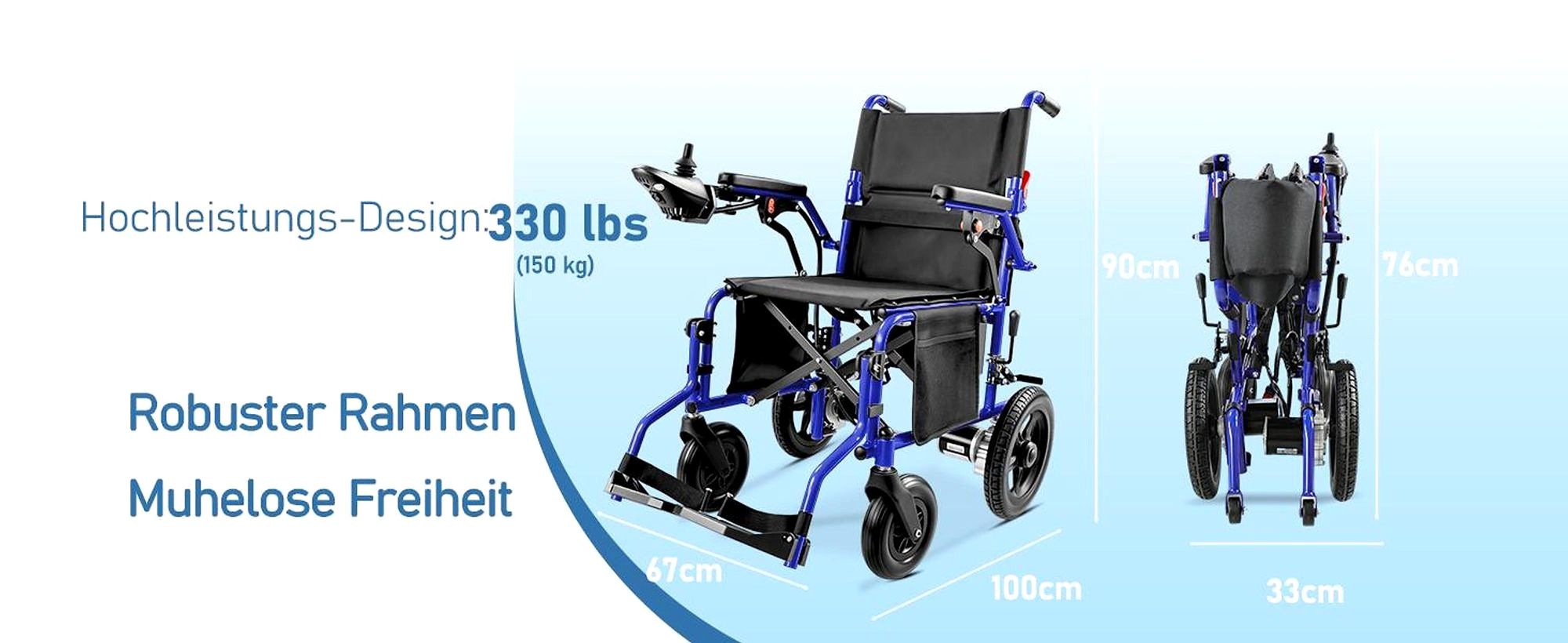 Elektrorollstuhl faltbar für Senioren, Rollstuhl mit Sitzbreite 50 cm, Joysticksteuerung, Armlehnen, Fußstützen, bis 150 kg, Pflege
