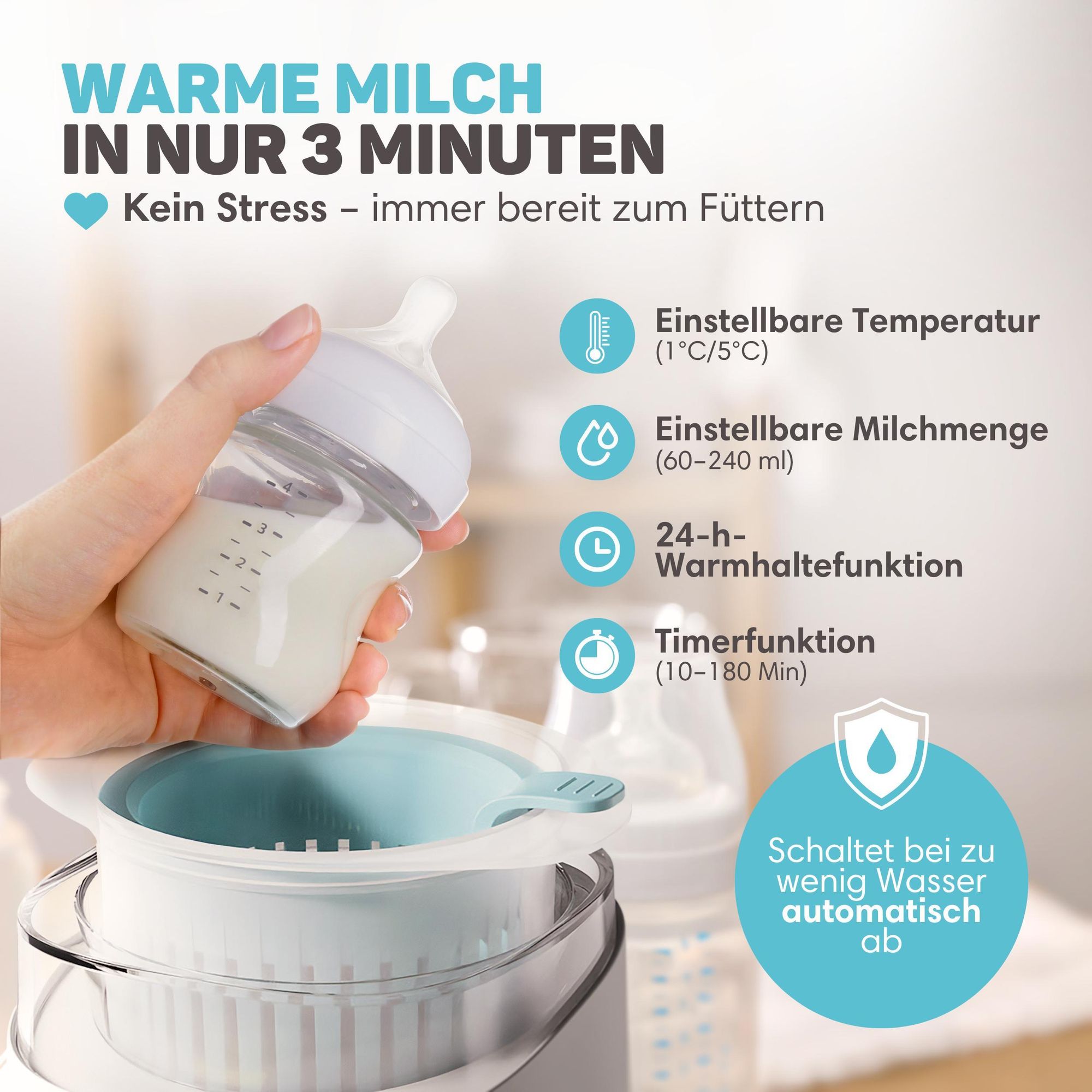 Vulpes Goods Flaschenwärmer 10-in-1, 24 Stunden warmhalten, Auftauen & Sterilisieren – Flaschenwärmer mit Nachtlicht – Sterilisator mit Dampfhaube