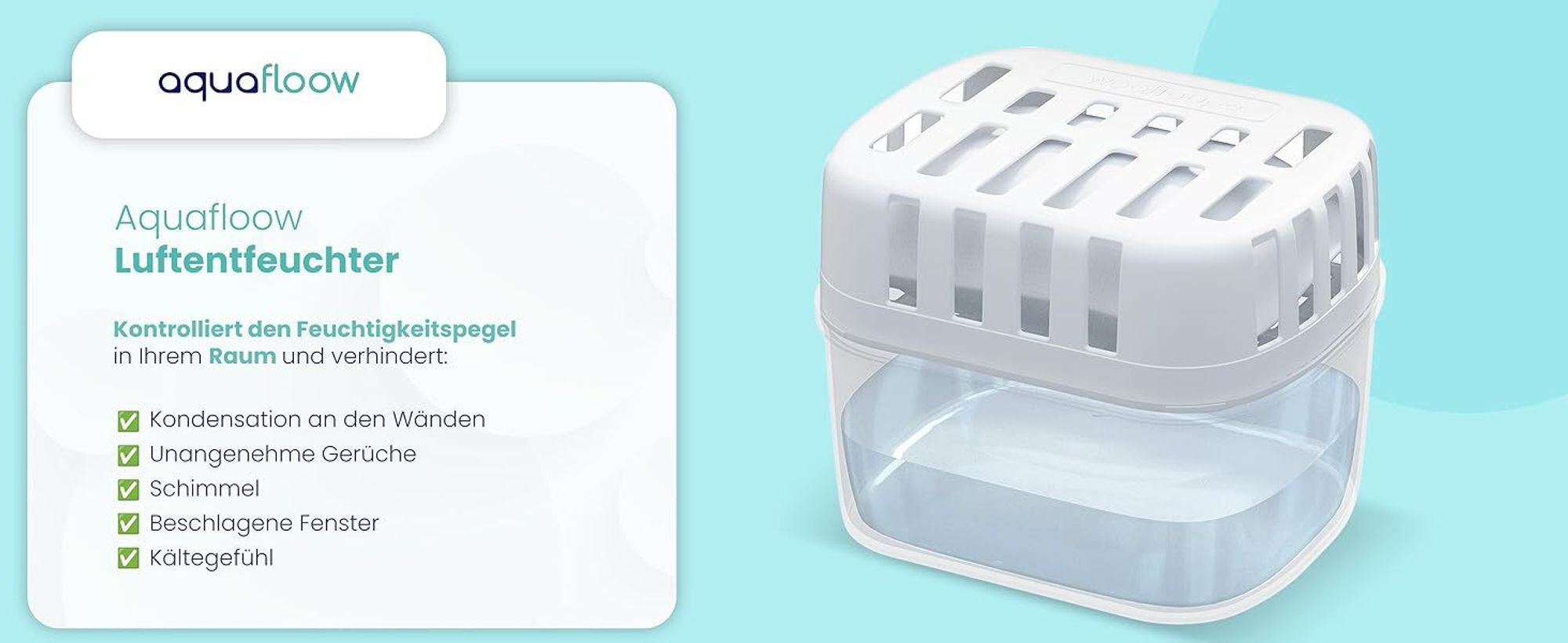 Aquafloow Raumentfeuchter Set – Stromloser Luftentfeuchter gegen Feuchtigkeit & Schimmel, 4 Boxen + 8 Nachfüllpacks