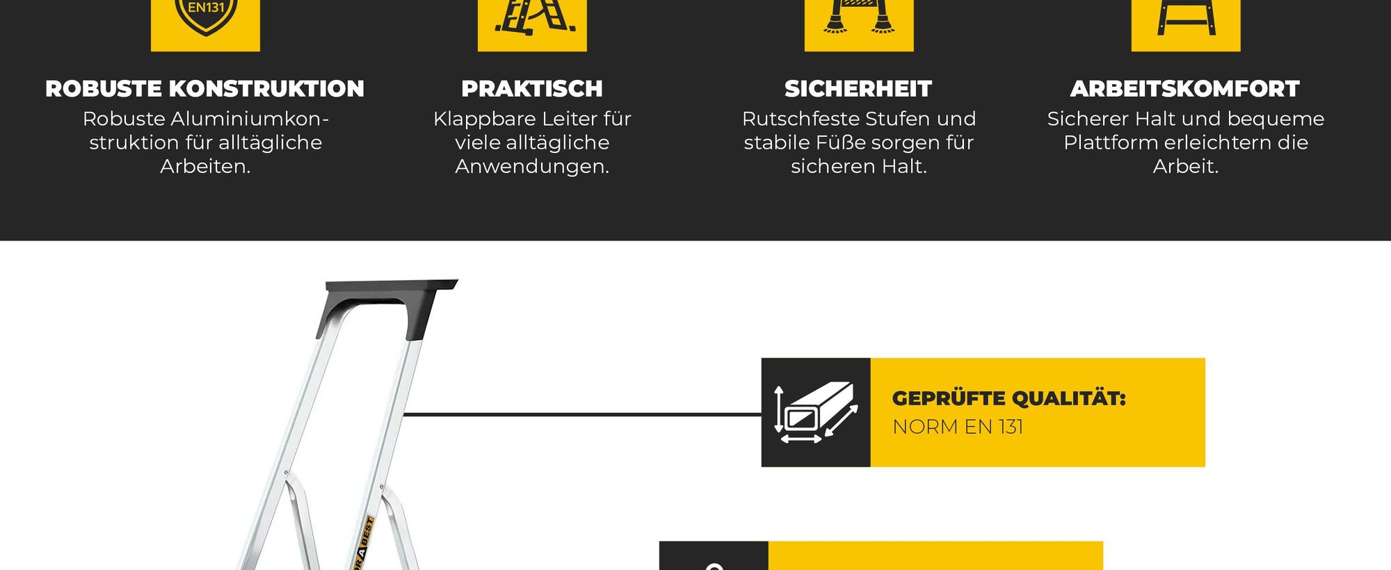 Drabest | Klappleiter - 5 Stufen, Tragfähigkeit 150kg - Alu Leiter, Trittleiter, Anti-Rutsch-Füße, Leiter