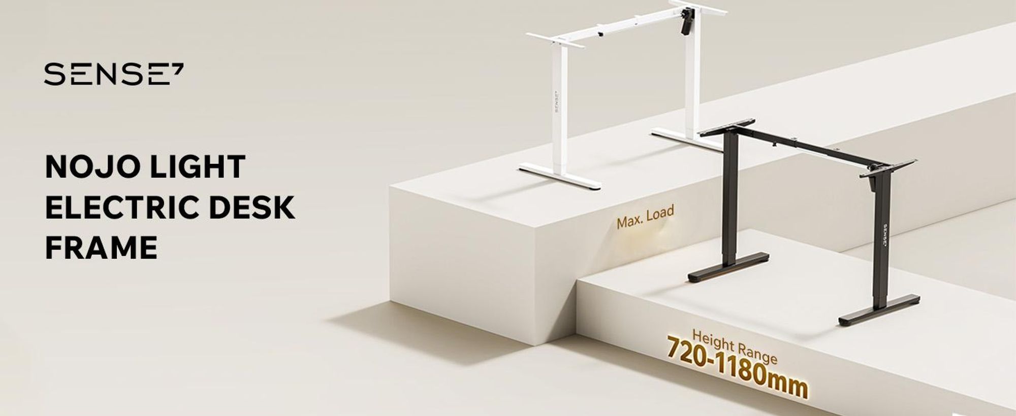 SENSE7 NOJO Light – elektricky výškově nastavitelný podstavec k psacímu stolu | 72–118 cm, paměťová funkce, držák na sluchátka, max. nosnost 70 kg, ocelový podstavec