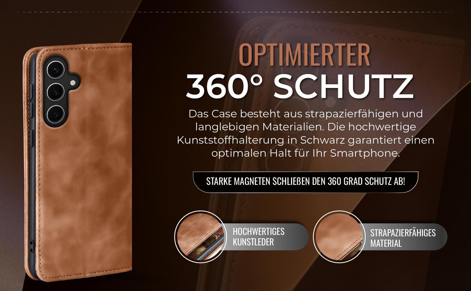 Hellbraune Handyhülle für Samsung Galaxy S24 mit 360 Grad Schutz