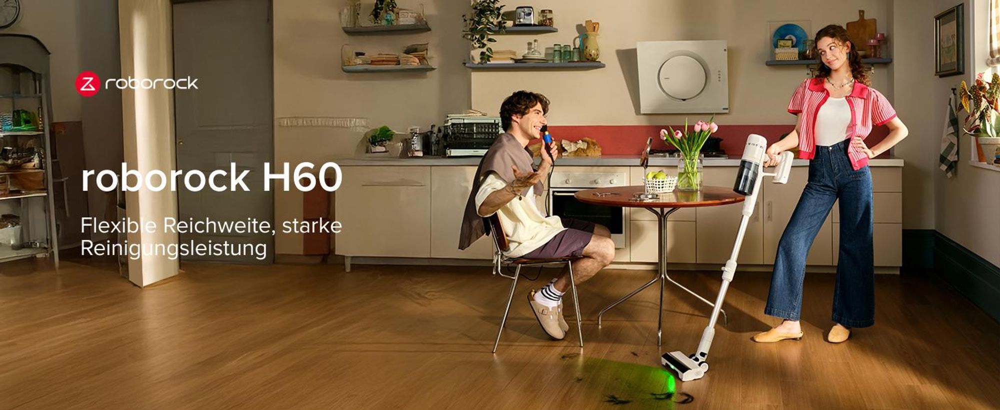 Roborock H60 Akku Staubsauger, 27000Pa/300W/60 Min, Staubsauger Kabellos kabelloser staubsauger mit 90°Flexibles Rohr, Anti-Tangle Bürste, für Teppich