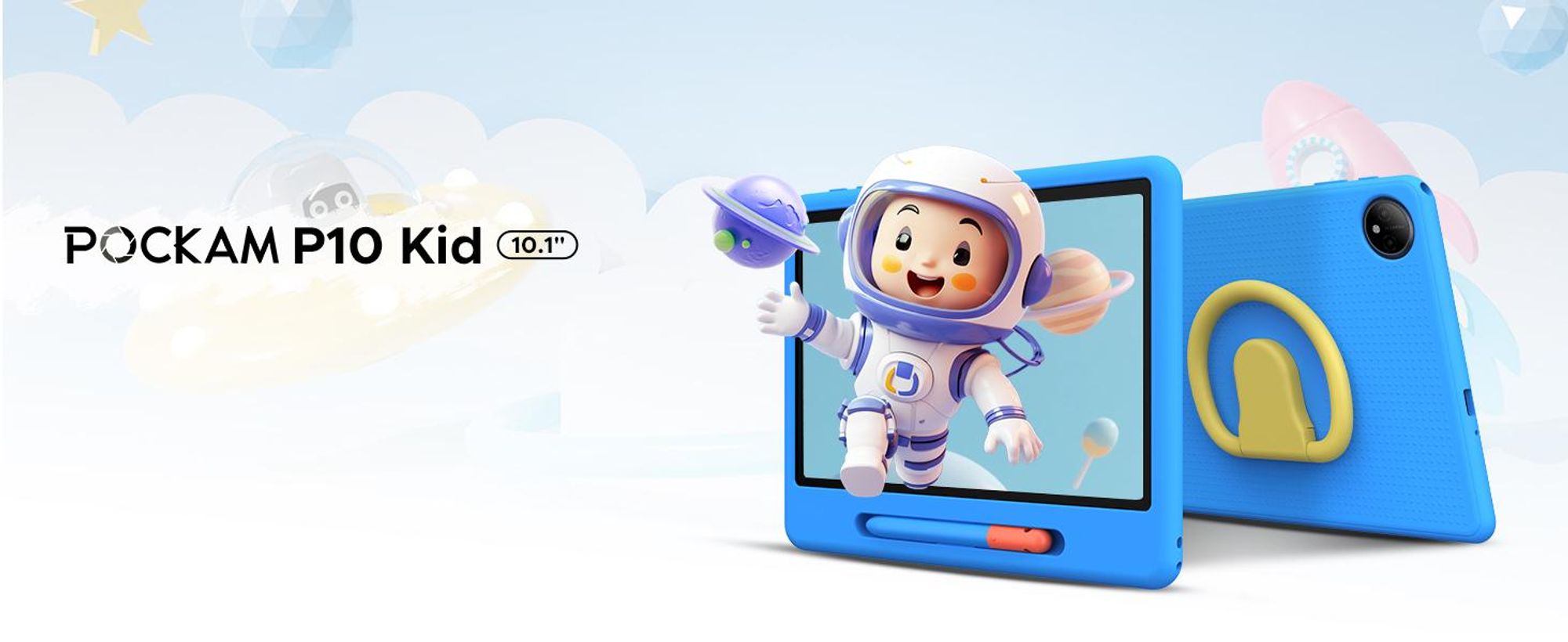 POCKAM P10 kinder tablet, 10,1 inch, met Gemini AI, Android 16, 32 (6+26) GB RAM + 64 GB ROM/TF 2TB, 7000mAh, WiFi tablet voor kinderen, met kindvriendelijke hoes en stylus