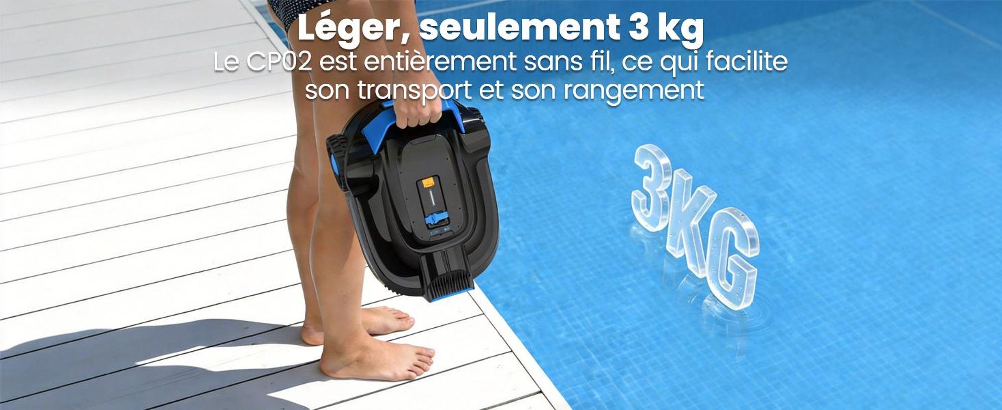 Robot de piscine AIRROBO CP02, débit de 3 000 L/h, autonomie de 120 minutes, fonction de retour automatique à la station d'accueil